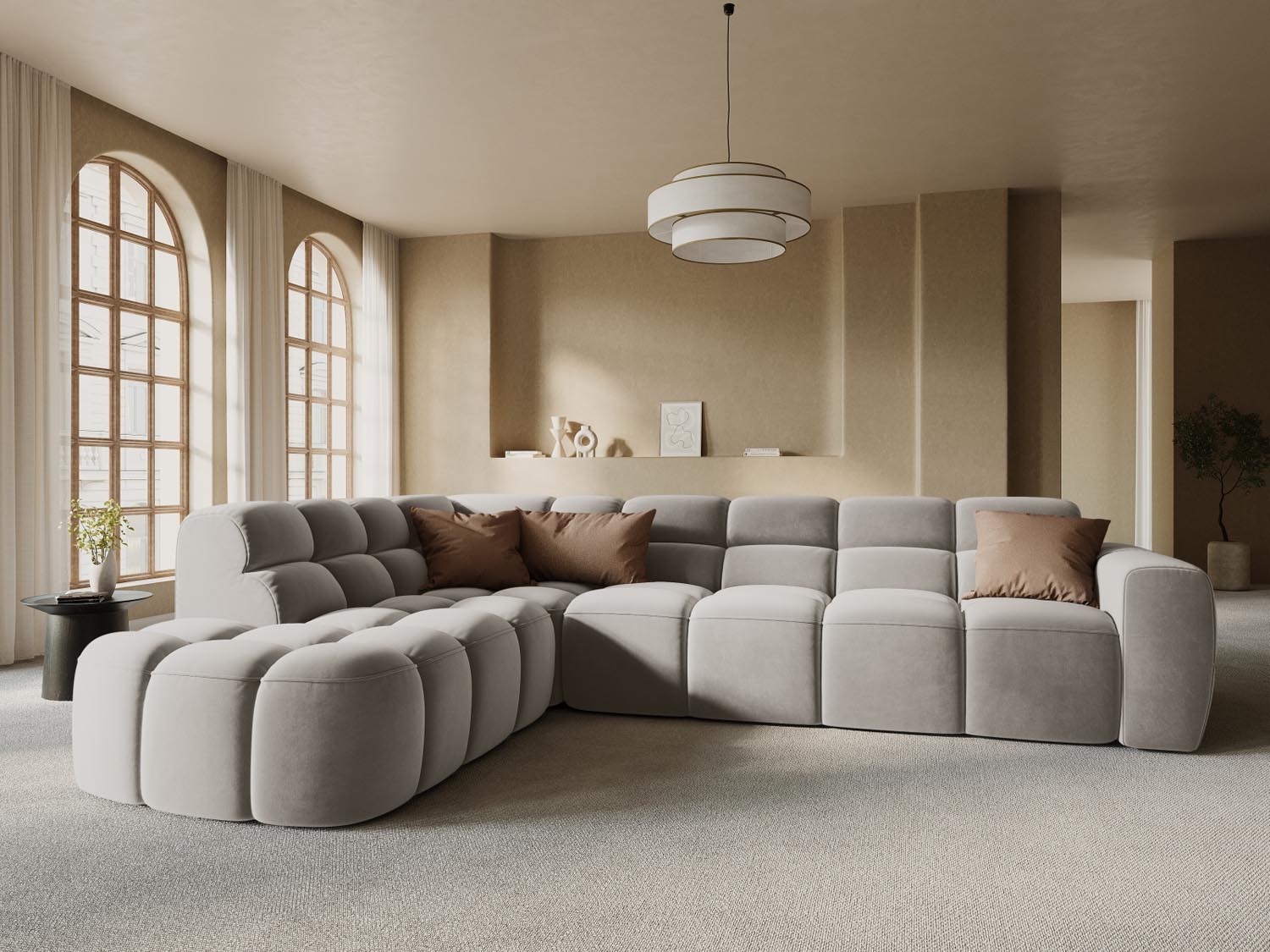 Lisa Velour links Ecksofa 5 Sitzer in Light Beige präsentiert im Onlineshop von KAQTU Design AG. Ecksofa links ist von Micadoni