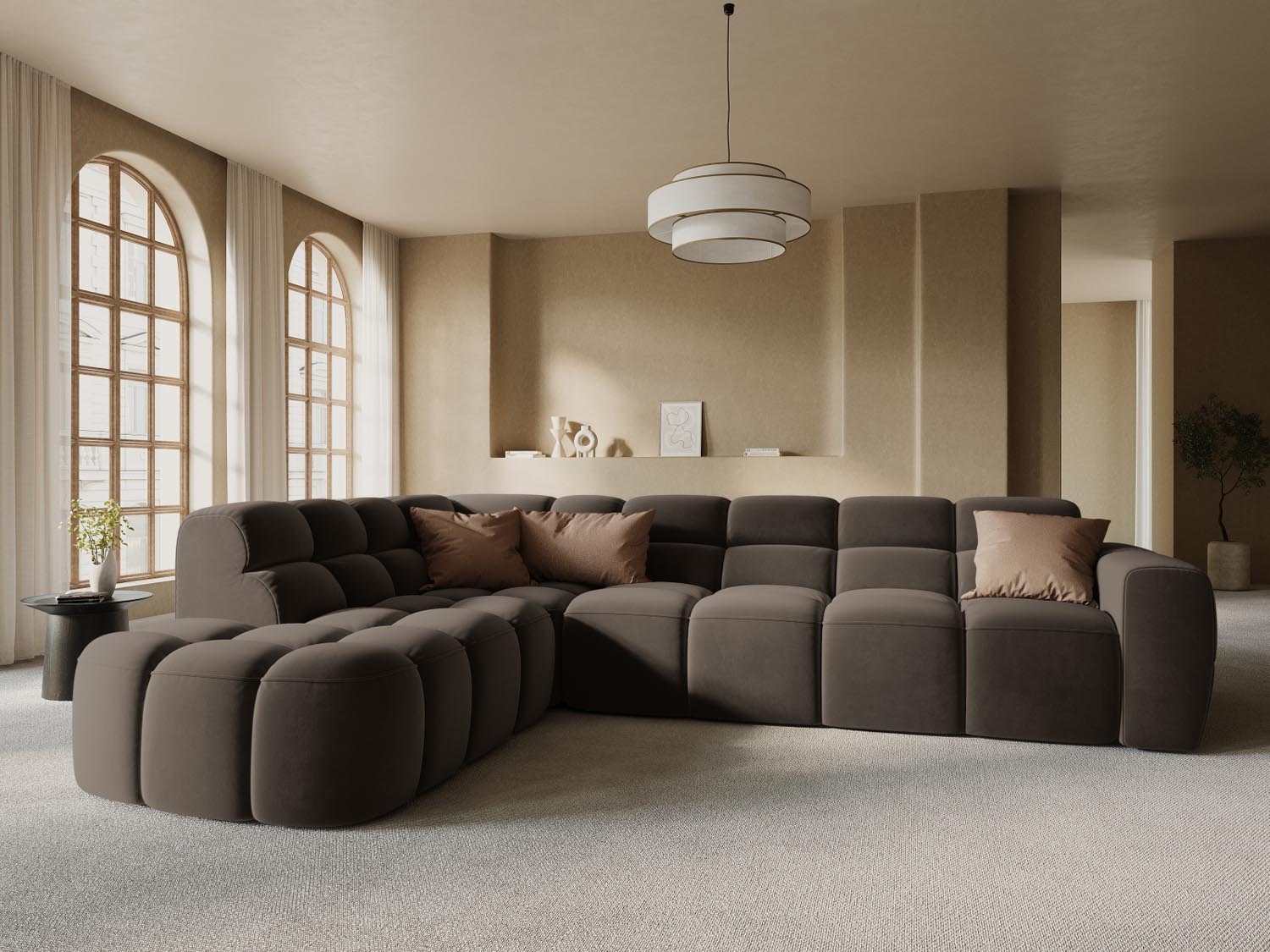 Lisa Velour links Ecksofa 5 Sitzer in Light Brown präsentiert im Onlineshop von KAQTU Design AG. Ecksofa links ist von Micadoni
