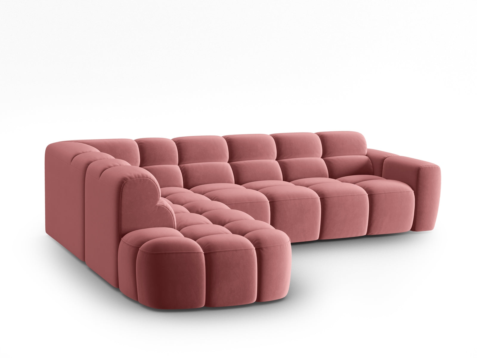 Lisa Velour links Ecksofa 5 Sitzer in Flamingo präsentiert im Onlineshop von KAQTU Design AG. Ecksofa links ist von Micadoni