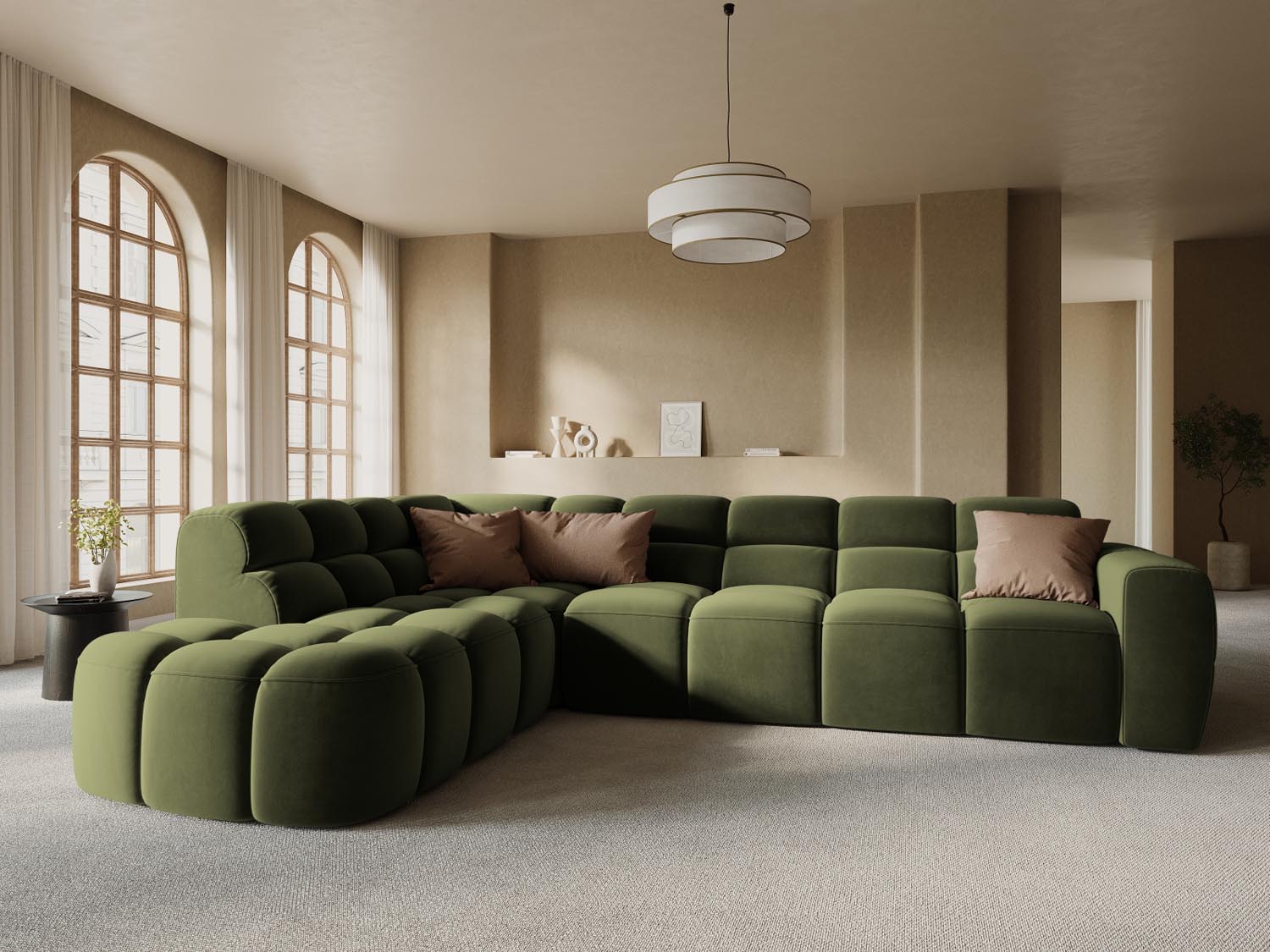 Lisa Velour links Ecksofa 5 Sitzer in Light Green präsentiert im Onlineshop von KAQTU Design AG. Ecksofa links ist von Micadoni