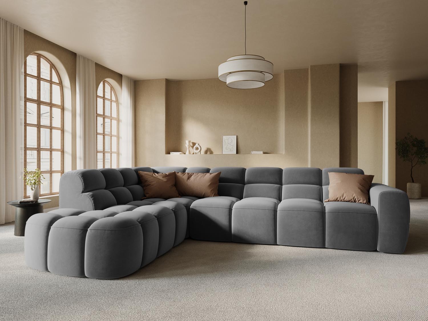 Lisa Velour links Ecksofa 5 Sitzer in Light Grey präsentiert im Onlineshop von KAQTU Design AG. Ecksofa links ist von Micadoni