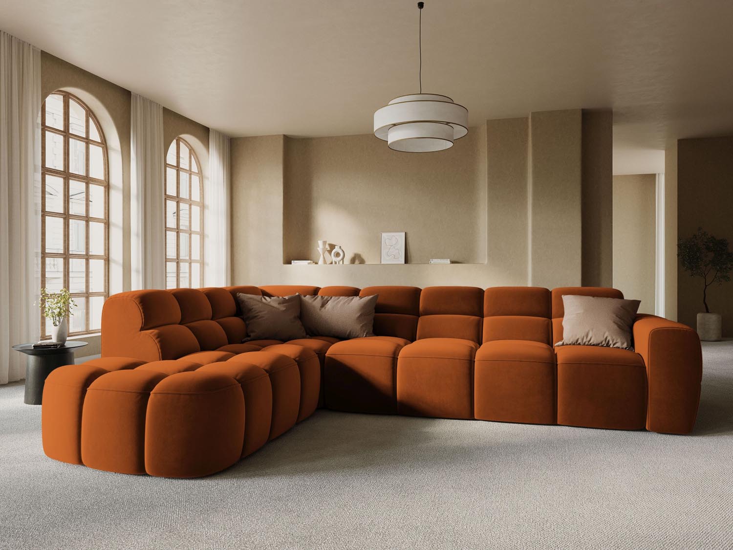 Lisa Velour links Ecksofa 5 Sitzer in Terracotta präsentiert im Onlineshop von KAQTU Design AG. Ecksofa links ist von Micadoni