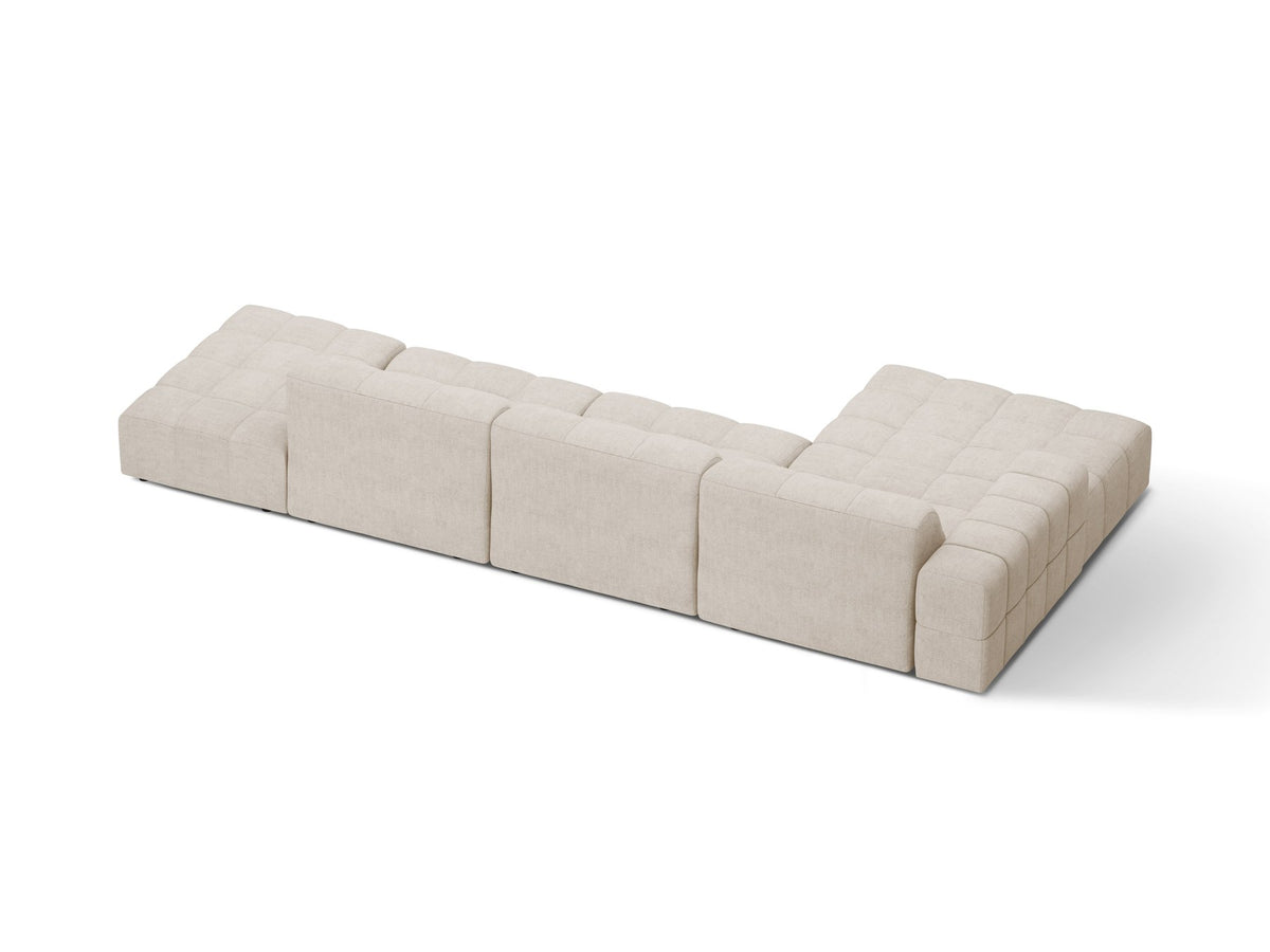 Linkes Ecksofa Jennifer von Micadoni in leichtem Beige mit Bluvel-Stoffbezug, L-Form und schwarzen Kunststoffbeinen aus Polypropylen