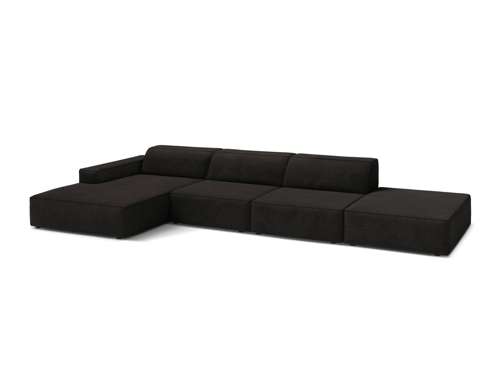 Modulares 5-Sitzer Ecksofa Jodie in elegantem Schwarz, ideal für stilvolle Wohnräume, präsentiert von Micadoni.