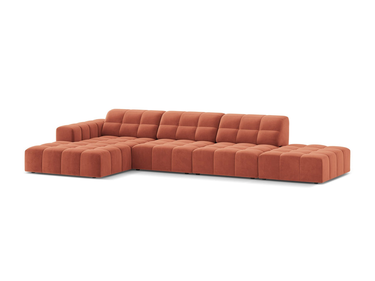 Linkes Ecksofa Jennifer von Micadoni in leichtem Beige mit Bluvel-Stoffbezug, L-Form und schwarzen Kunststoffbeinen aus Polypropylen