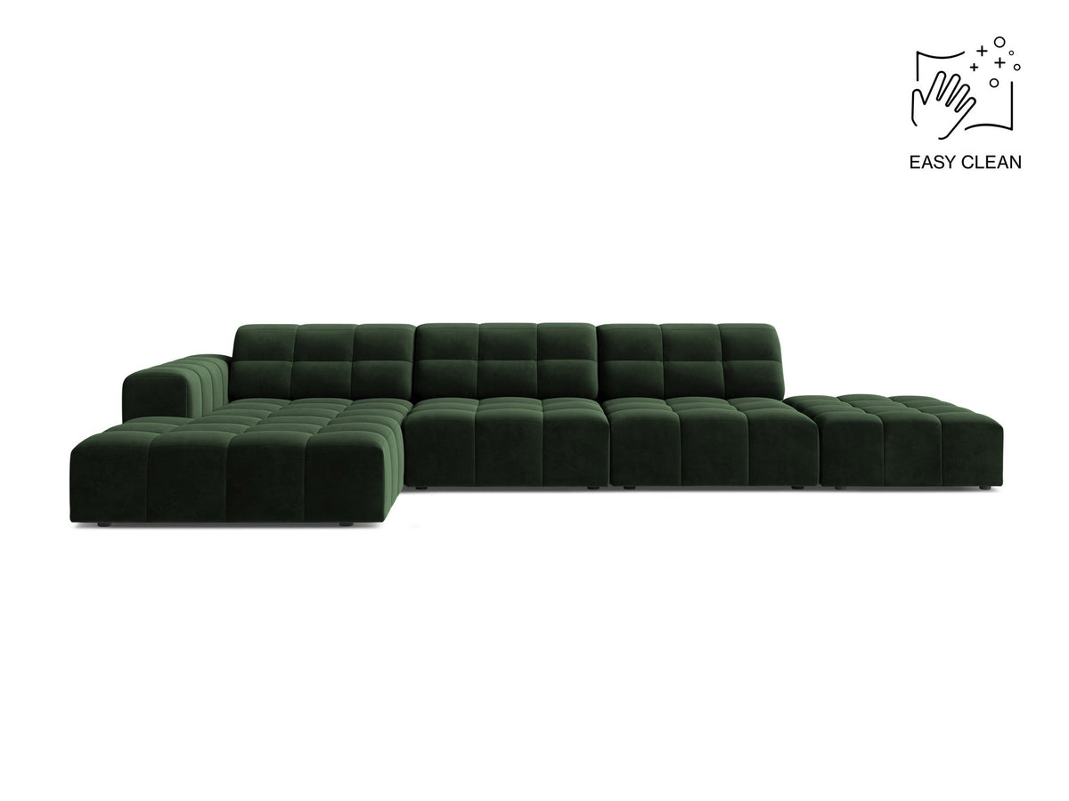 Linkes Ecksofa Jennifer von Micadoni in leichtem Beige mit Bluvel-Stoffbezug, L-Form und schwarzen Kunststoffbeinen aus Polypropylen