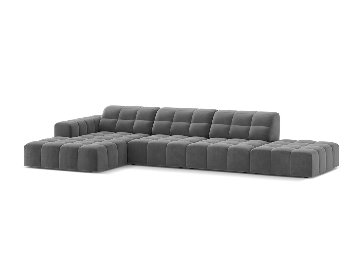 Linkes Ecksofa Jennifer von Micadoni in leichtem Beige mit Bluvel-Stoffbezug, L-Form und schwarzen Kunststoffbeinen aus Polypropylen