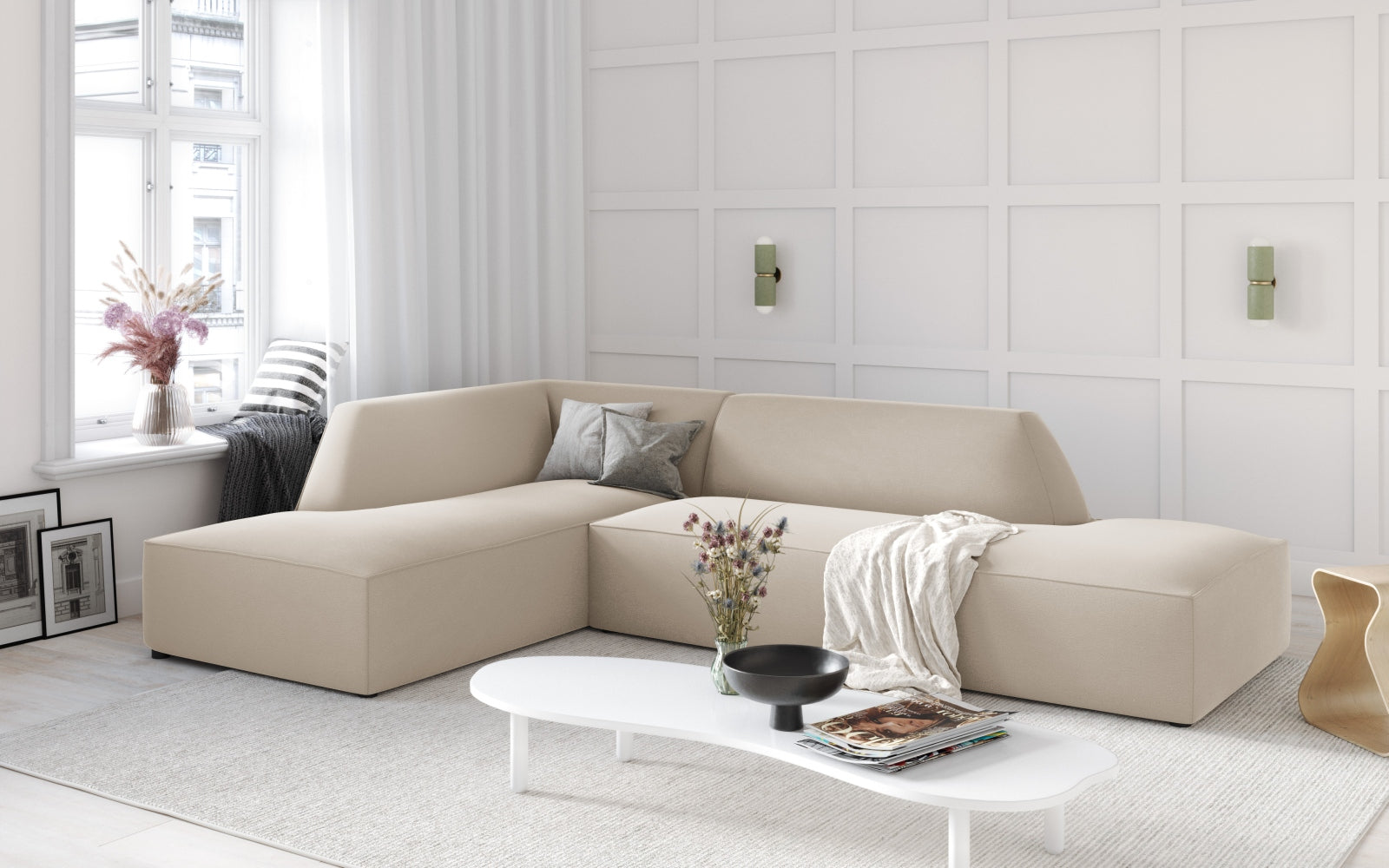 Ruby Velour modulares Ecksofa links 4 Sitzer in Beige präsentiert im Onlineshop von KAQTU Design AG. Ecksofa links ist von Micadoni
