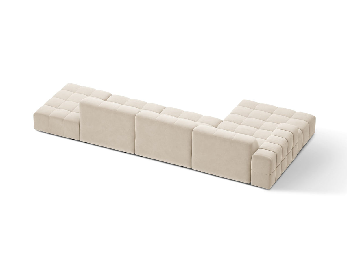 Linkes Ecksofa Jennifer von Micadoni in leichtem Beige mit Bluvel-Stoffbezug, L-Form und schwarzen Kunststoffbeinen aus Polypropylen