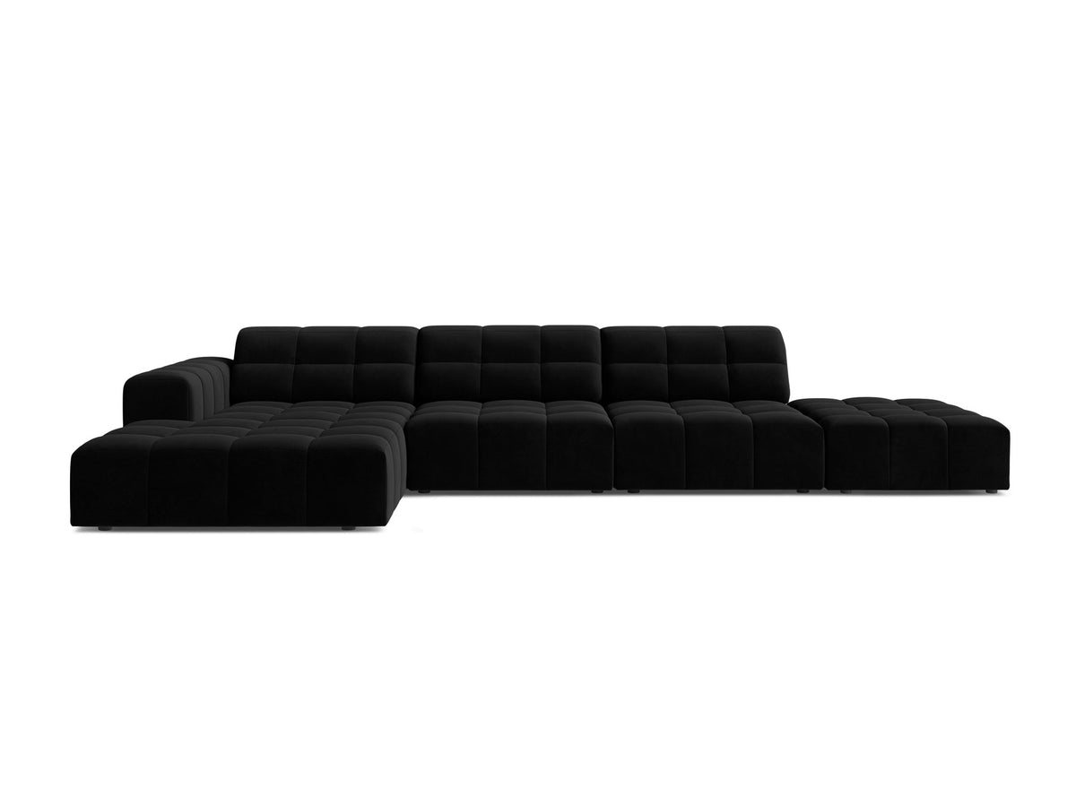 Linkes Ecksofa Jennifer von Micadoni in leichtem Beige mit Bluvel-Stoffbezug, L-Form und schwarzen Kunststoffbeinen aus Polypropylen