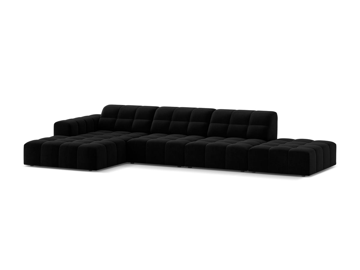 Linkes Ecksofa Jennifer von Micadoni in leichtem Beige mit Bluvel-Stoffbezug, L-Form und schwarzen Kunststoffbeinen aus Polypropylen