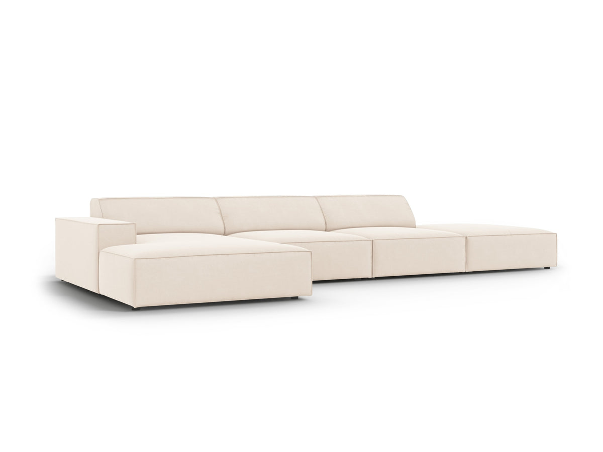 Jodie Velour modulares Ecksofa links 5 Sitzer in Light Beige-Bluvel präsentiert im Onlineshop von KAQTU Design AG. L-Sofa links ist von Micadoni