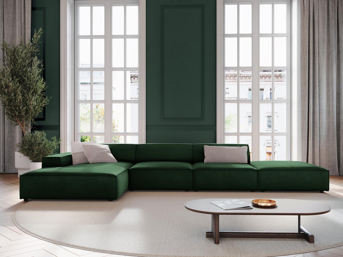 Jodie Velour modulares Ecksofa links 5 Sitzer in Bottle Green-Bluvel präsentiert im Onlineshop von KAQTU Design AG. L-Sofa links ist von Micadoni