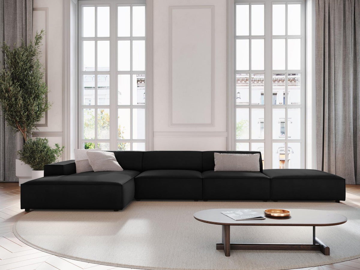 Jodie Velour modulares Ecksofa links 5 Sitzer in Black-Bluvel präsentiert im Onlineshop von KAQTU Design AG. L-Sofa links ist von Micadoni