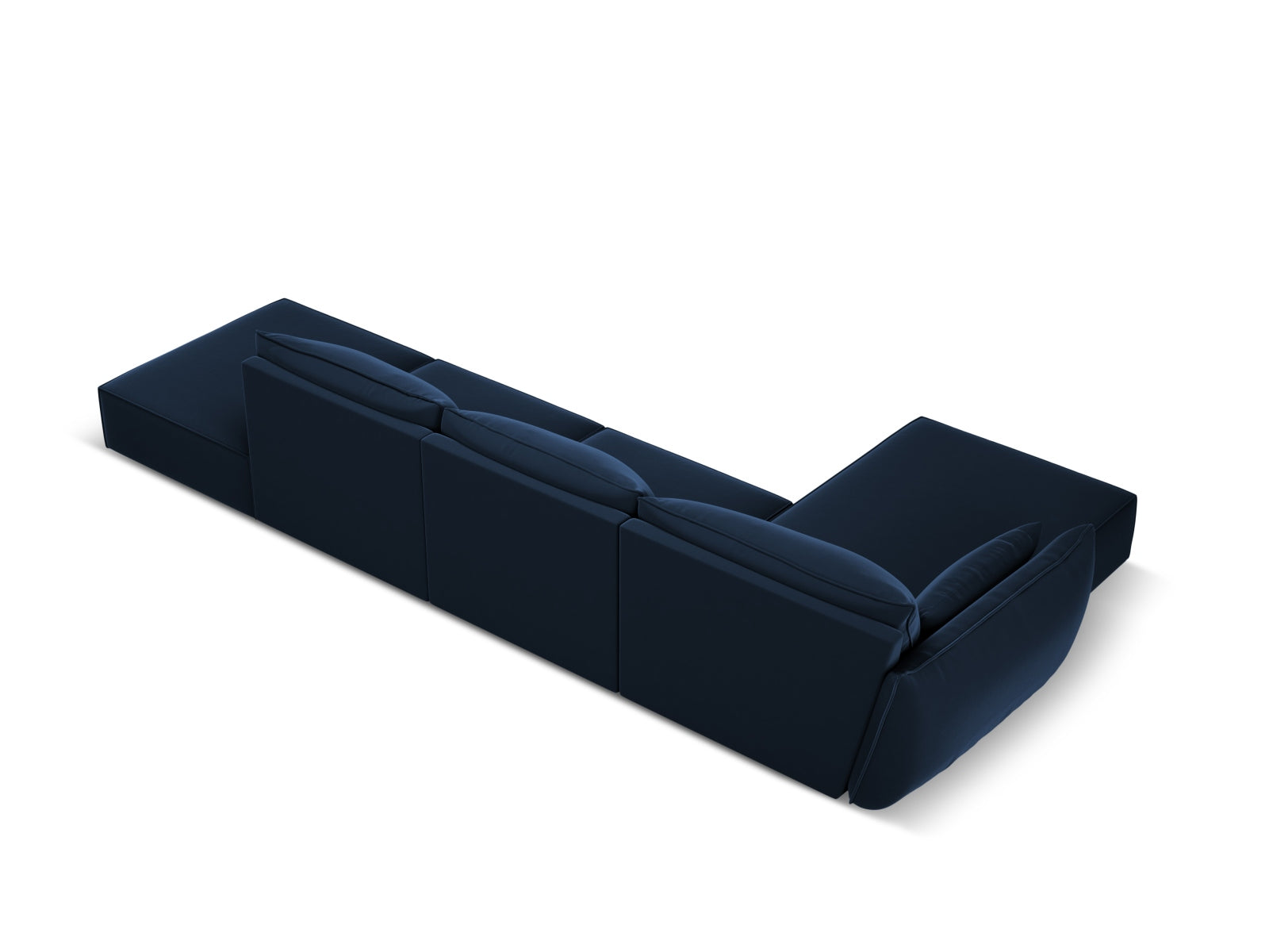Luxuriöses Kaelle Velour Ecksofa in Royal Blue, 5-Sitzer, linksseitig, perfekt für moderne Wohnkonzepte und gemütliche Abende.