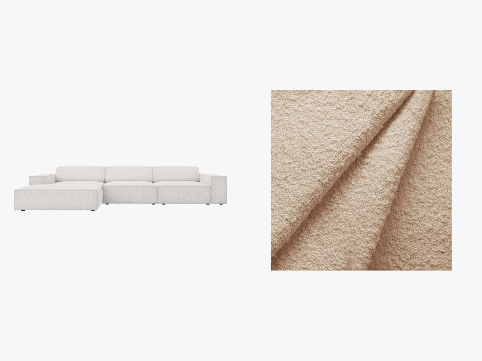 Jodie Boucle modulares Ecksofa links 4 Sitzer in Beige präsentiert im Onlineshop von KAQTU Design AG. Ecksofa links ist von Micadoni