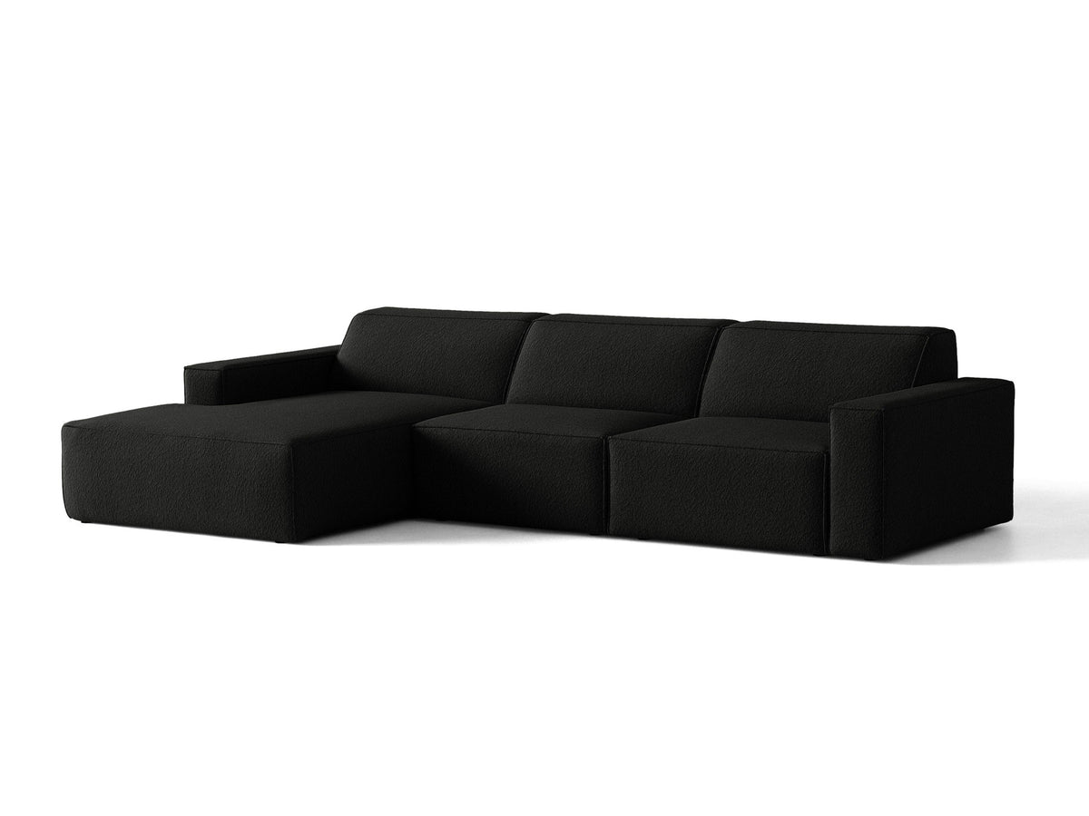 Modulares Ecksofa links Jodie von Micadoni mit Meridienne auf schwarzen Kunststoffbeinen