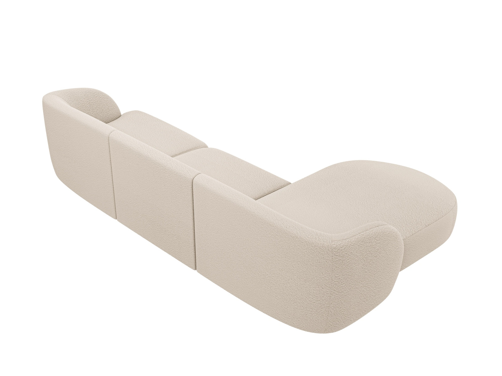 Beige Miley Boucle Ecksofa links, 4-Sitzer, mit weichem Bezug und elegantem Design, perfekt für stilvolle Wohnzimmer und gemütliche Abende.