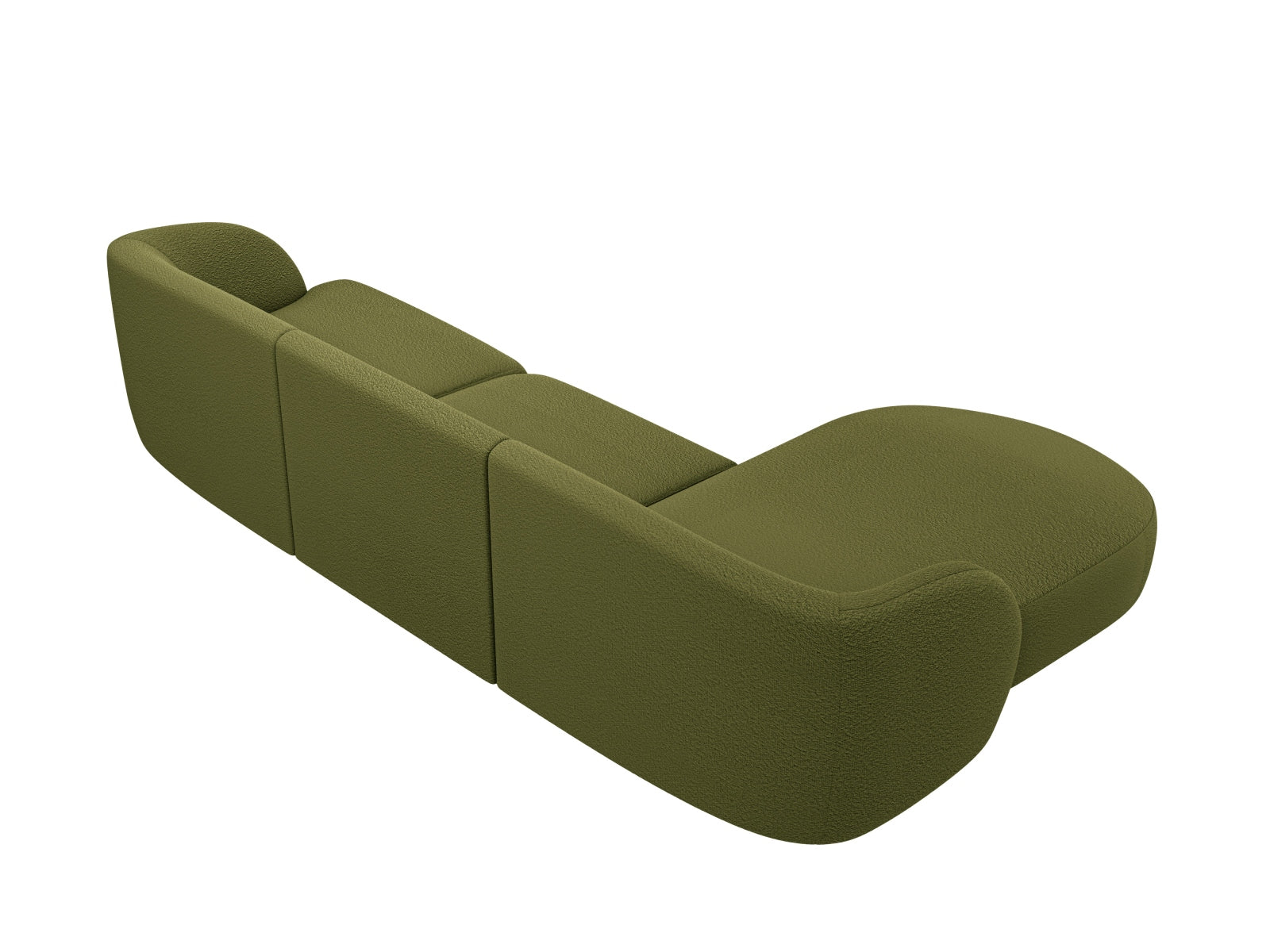 Modernes 4-Sitzer Miley Boucle Ecksofa links in Dunkeloliv, perfekt für gemütliche Wohnzimmer und stilvolle Einrichtung.