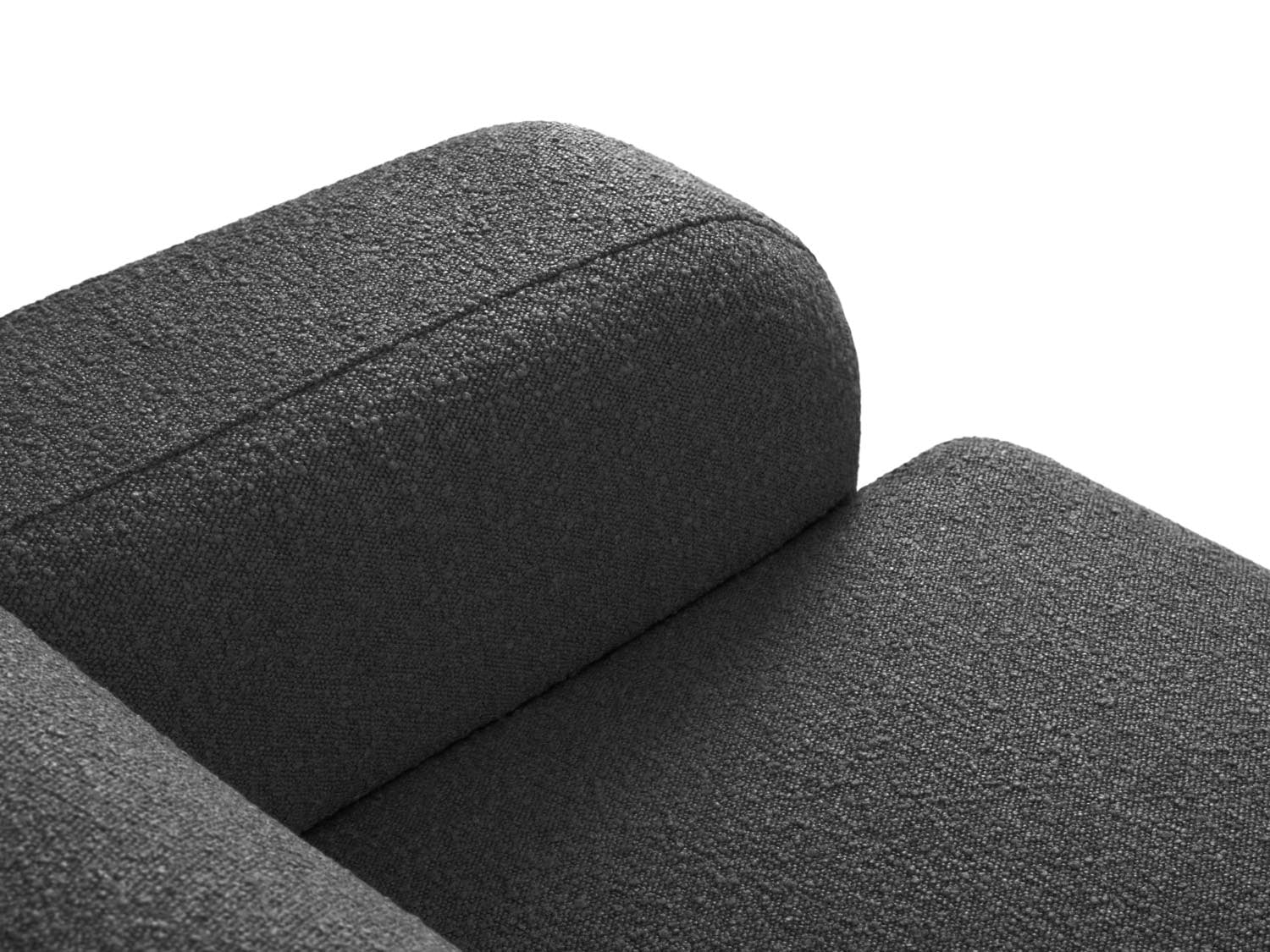 Modernes 4-Sitzer Ecksofa Molino Boucle links in dunklem Grau, perfekt für entspannte Abende und stilvolle Einrichtung.