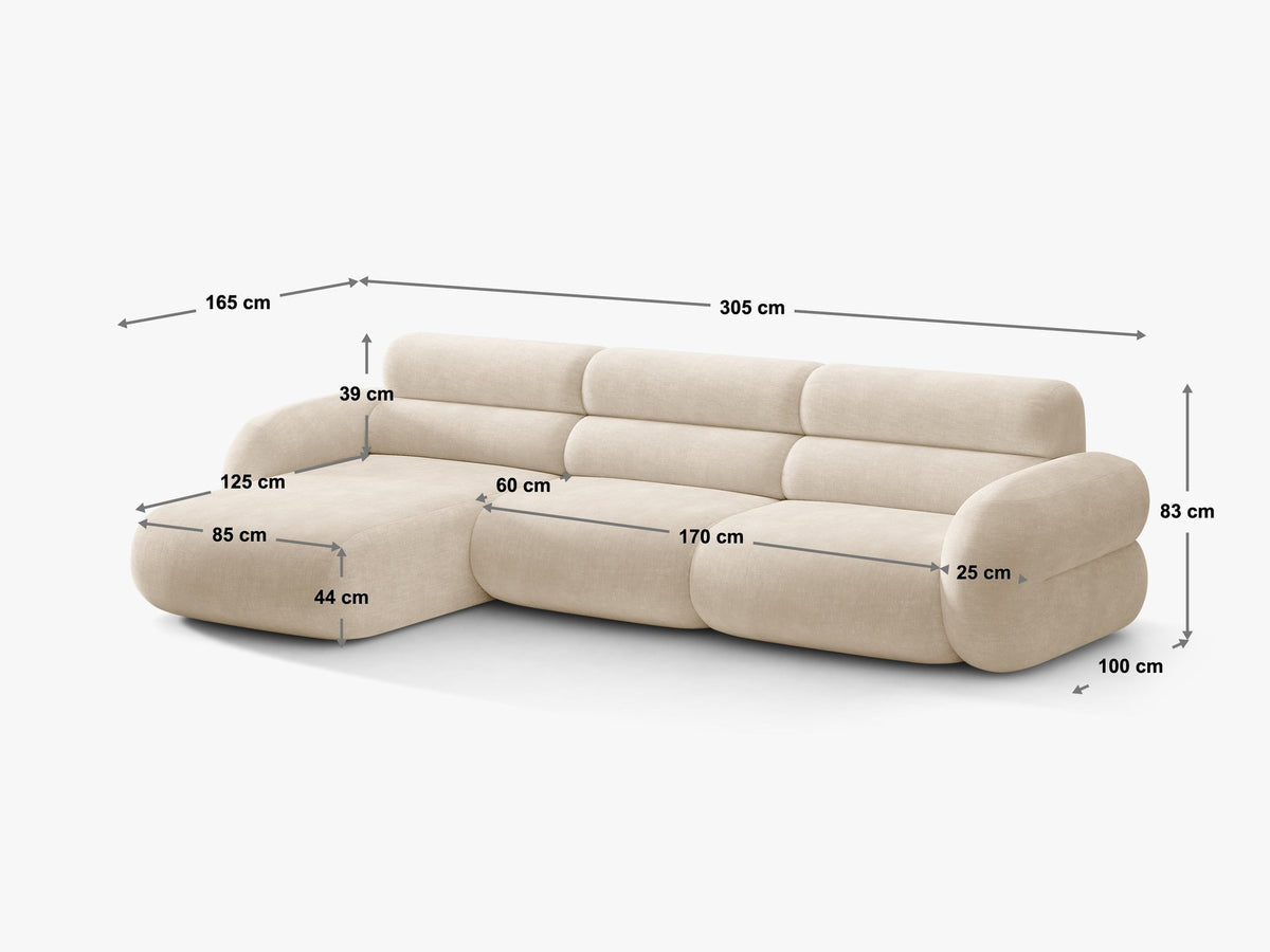 Linkes L-Ecksofa Neo von Micadoni in Dunkles Olivgrün, mit hoher Rückenlehne, schwarzen Kunststoffbeinen und tiefer gepolsterter Sitzfläche.