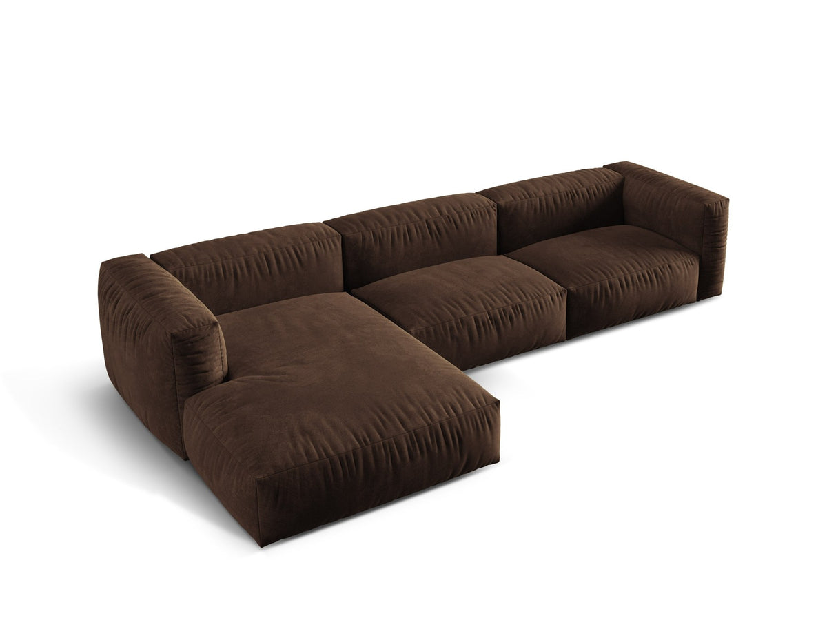 Ecksofa links Martina XL von Micadoni in Schokolade, Bezugsstoff Vogue, Beine aus Polypropylen, Breite 330 cm, Tiefe 176 cm.