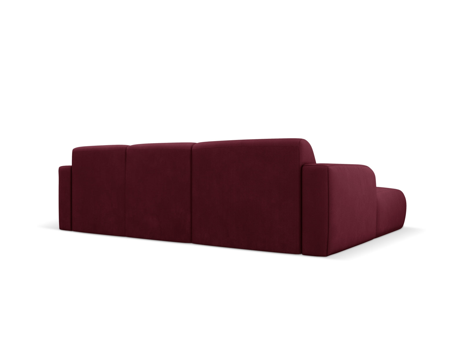 Modernes Molino Ecksofa links in tiefem Bordeaux-Rot, perfekt für gemütliche und stilvolle Wohnzimmer. 4-Sitzer von Micadoni.