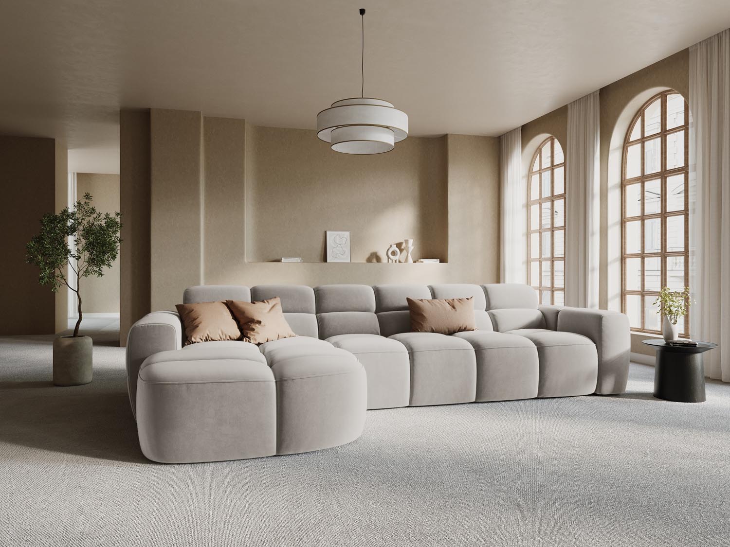 Lisa Velour links Ecksofa 4 Sitzer in Light Beige präsentiert im Onlineshop von KAQTU Design AG. Ecksofa links ist von Micadoni