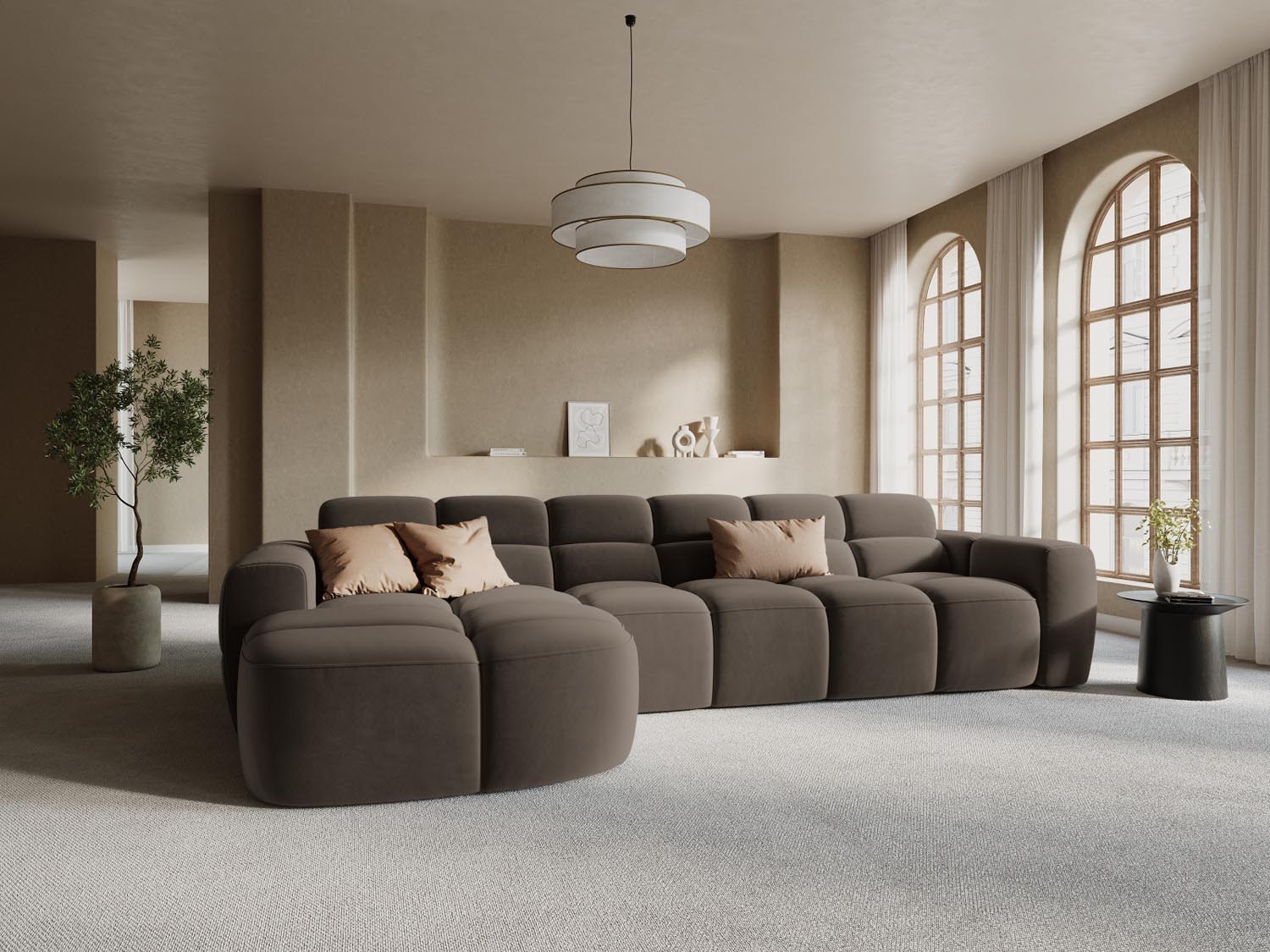 Lisa Velour links Ecksofa 4 Sitzer in Light Brown präsentiert im Onlineshop von KAQTU Design AG. Ecksofa links ist von Micadoni