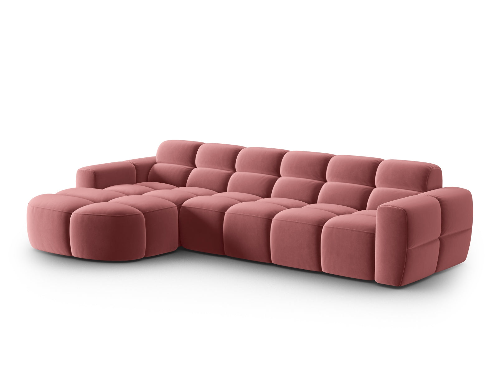 Lisa Velour links Ecksofa 4 Sitzer in Flamingo präsentiert im Onlineshop von KAQTU Design AG. Ecksofa links ist von Micadoni