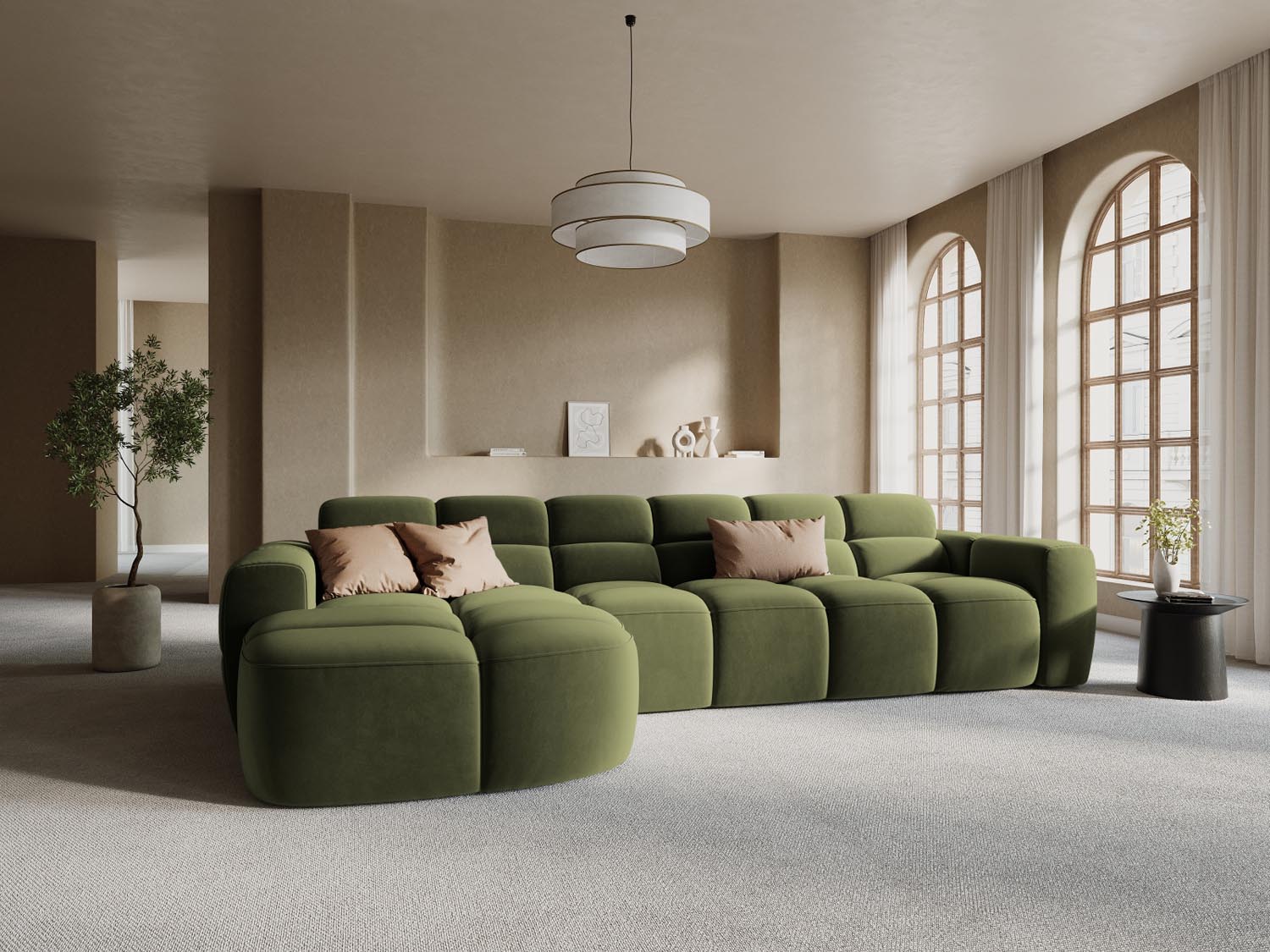 Lisa Velour links Ecksofa 4 Sitzer in Light Green präsentiert im Onlineshop von KAQTU Design AG. Ecksofa links ist von Micadoni