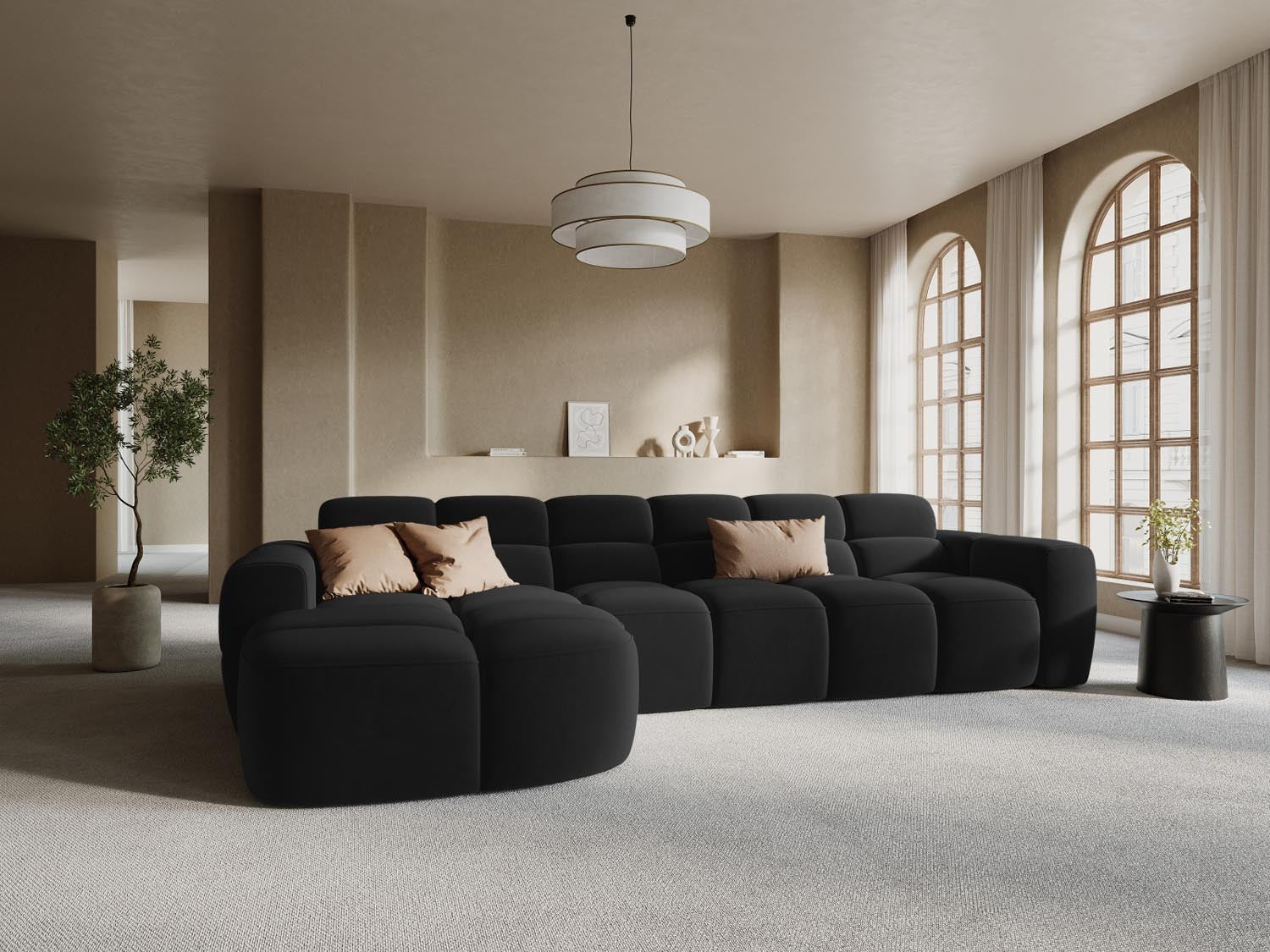 Lisa Velour links Ecksofa 4 Sitzer in Black präsentiert im Onlineshop von KAQTU Design AG. Ecksofa links ist von Micadoni