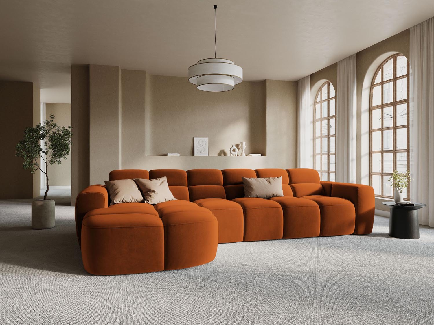 Lisa Velour links Ecksofa 4 Sitzer in Terracotta präsentiert im Onlineshop von KAQTU Design AG. Ecksofa links ist von Micadoni