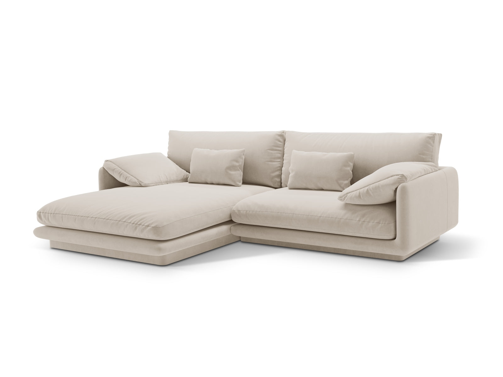 Elegantes Torino Velour Ecksofa in Ecru-Casino, linksseitig, 4-Sitzer von Micadoni, ideal für stilvolle Wohnräume.
