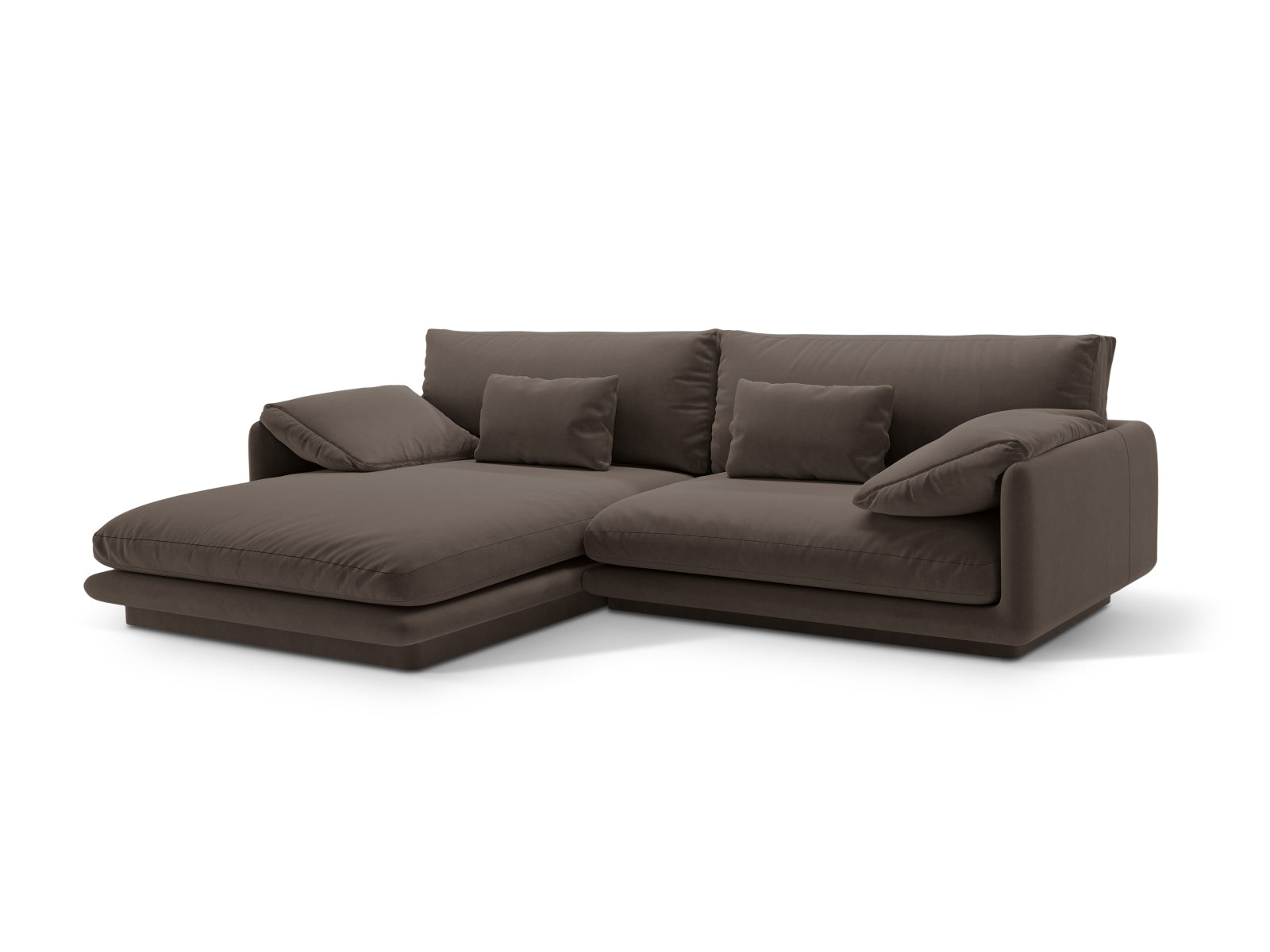 Elegantes Torino Velour Ecksofa in der linken Variante, 4-Sitzer, ideal für stilvolle Wohnräume, erhältlich bei KAQTU Design AG.