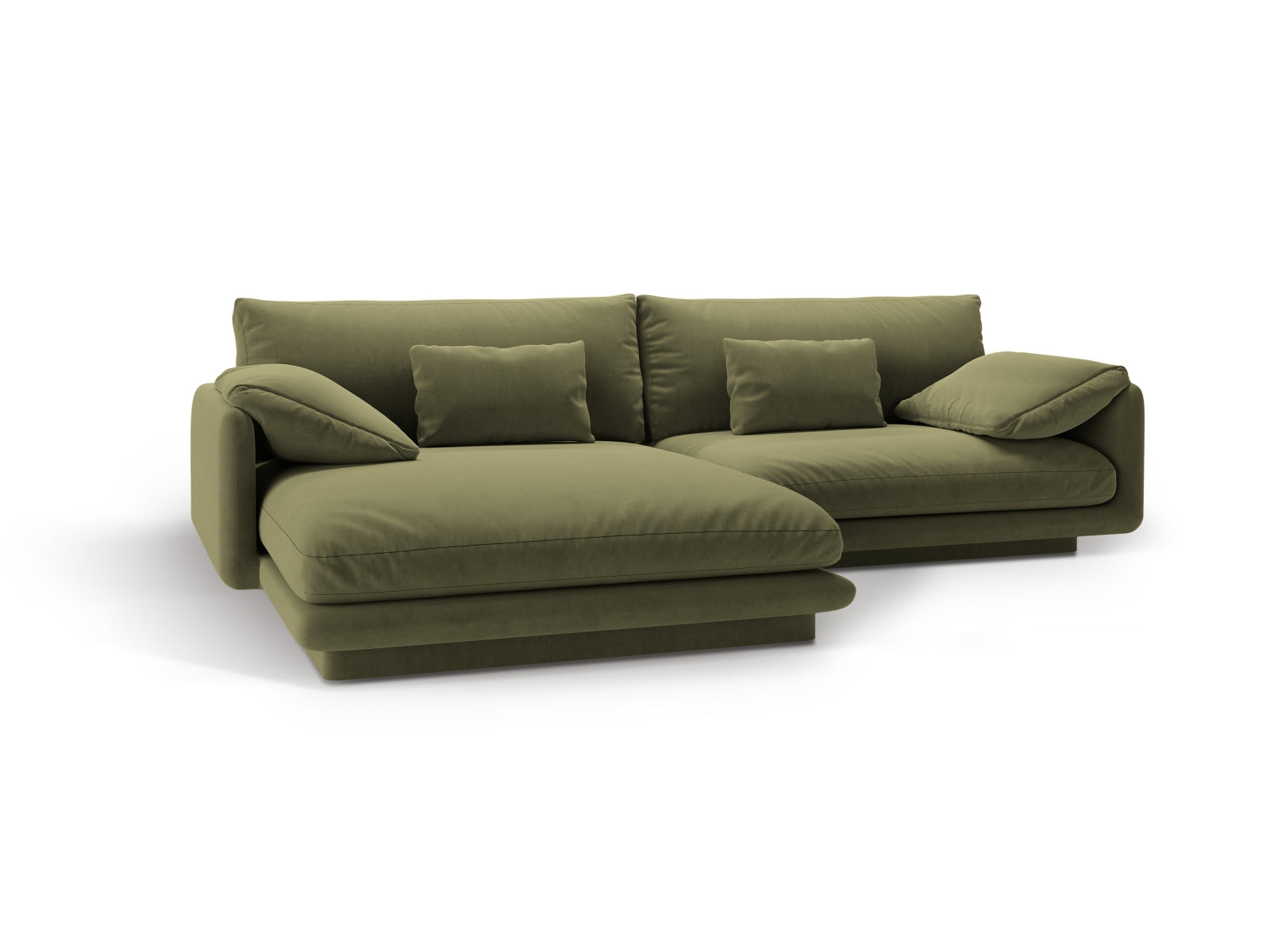 Elegantes Torino Velour Ecksofa in sanftem Hellgrün, 4-Sitzer von Micadoni, ideal für stilvolle und einladende Wohnräume.