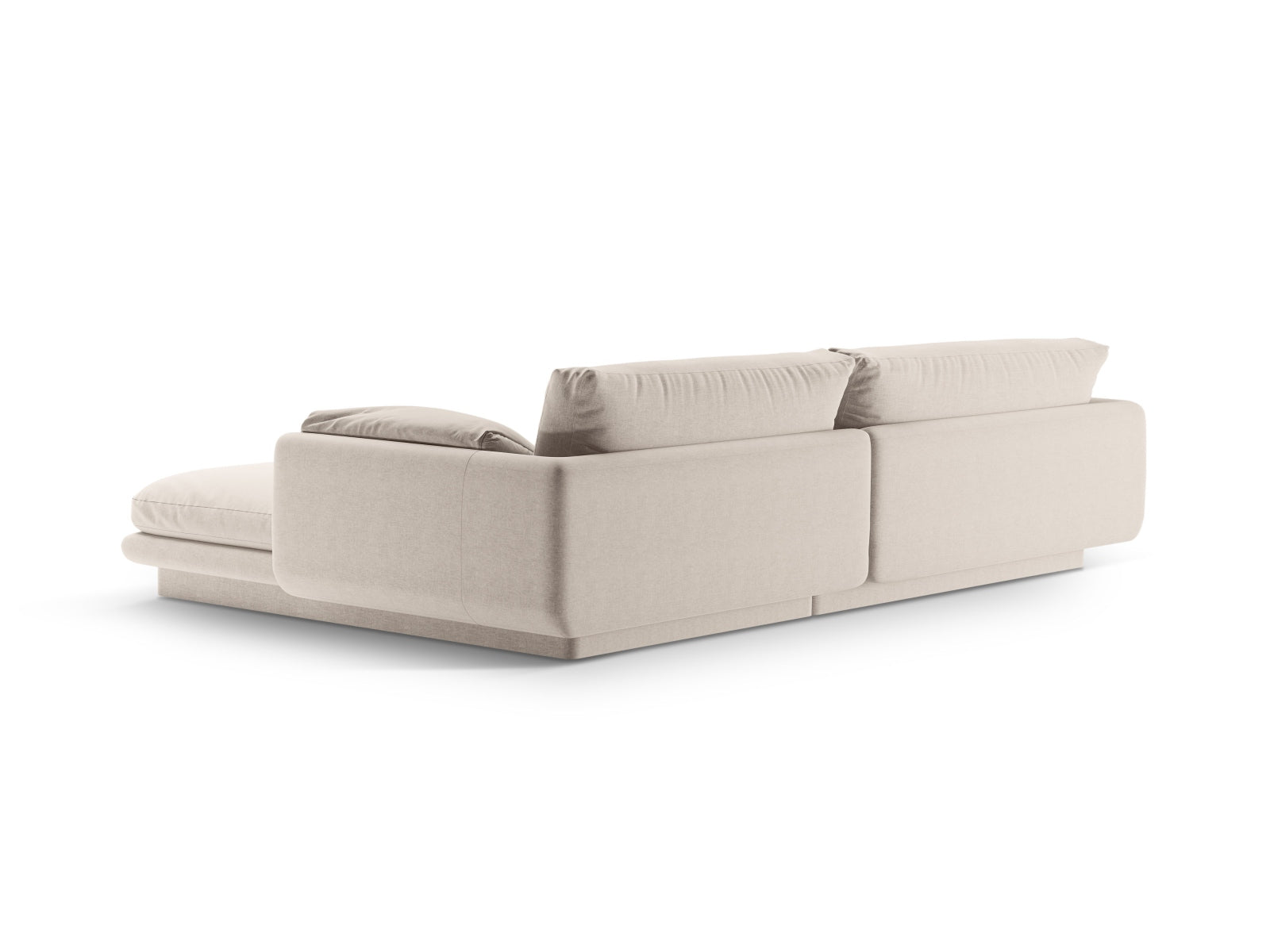 Elegantes Torino L-Sofa links, 4-Sitzer in sanftem Beige, perfekt für zeitgemäße Wohnkonzepte. Exquisite Qualität von Micadoni.