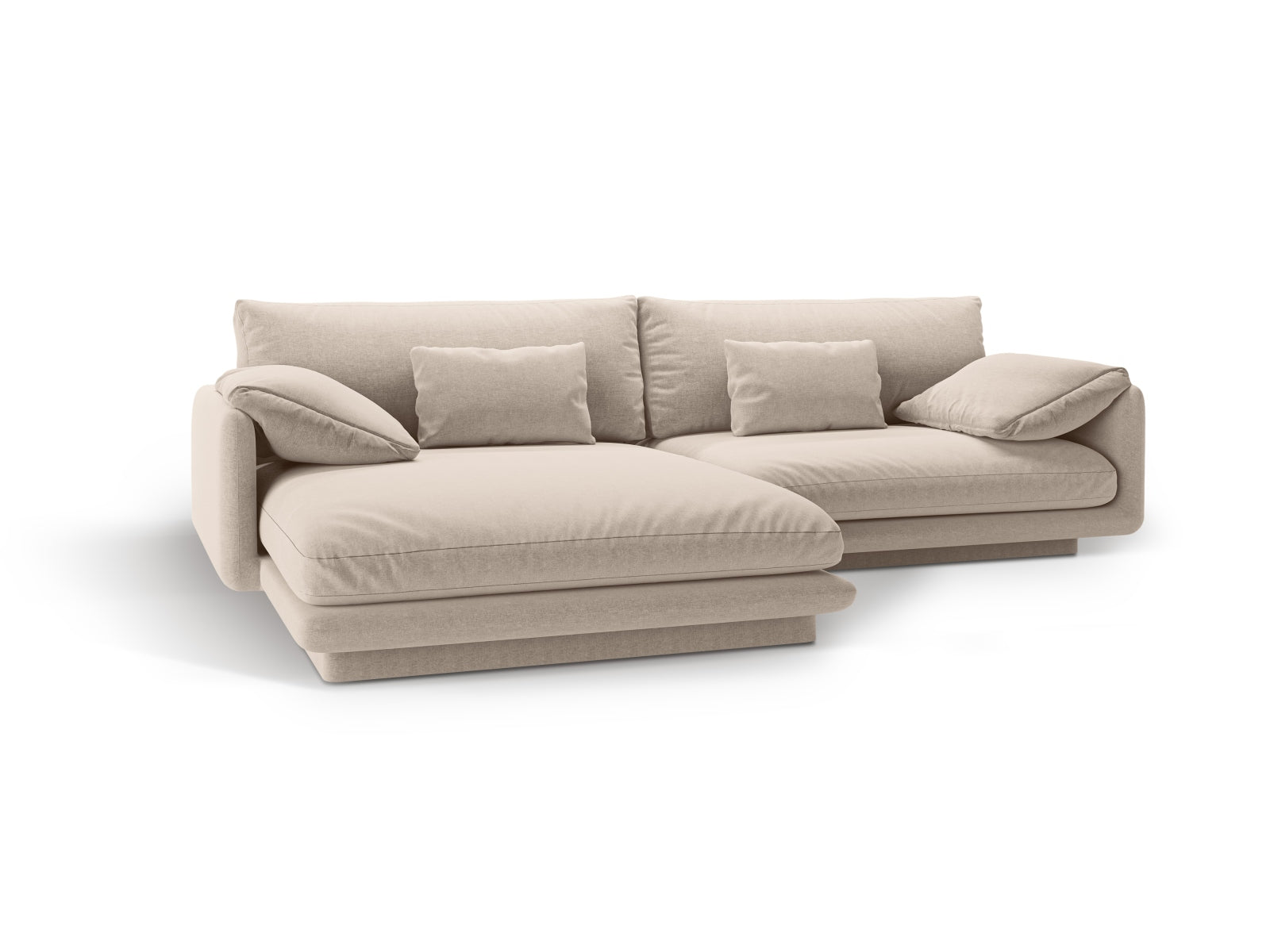 Stylisches Torino Ecksofa links, 4-Sitzer in hellem Beige, ideal für moderne Wohnräume. Hochwertige Verarbeitung von Micadoni.