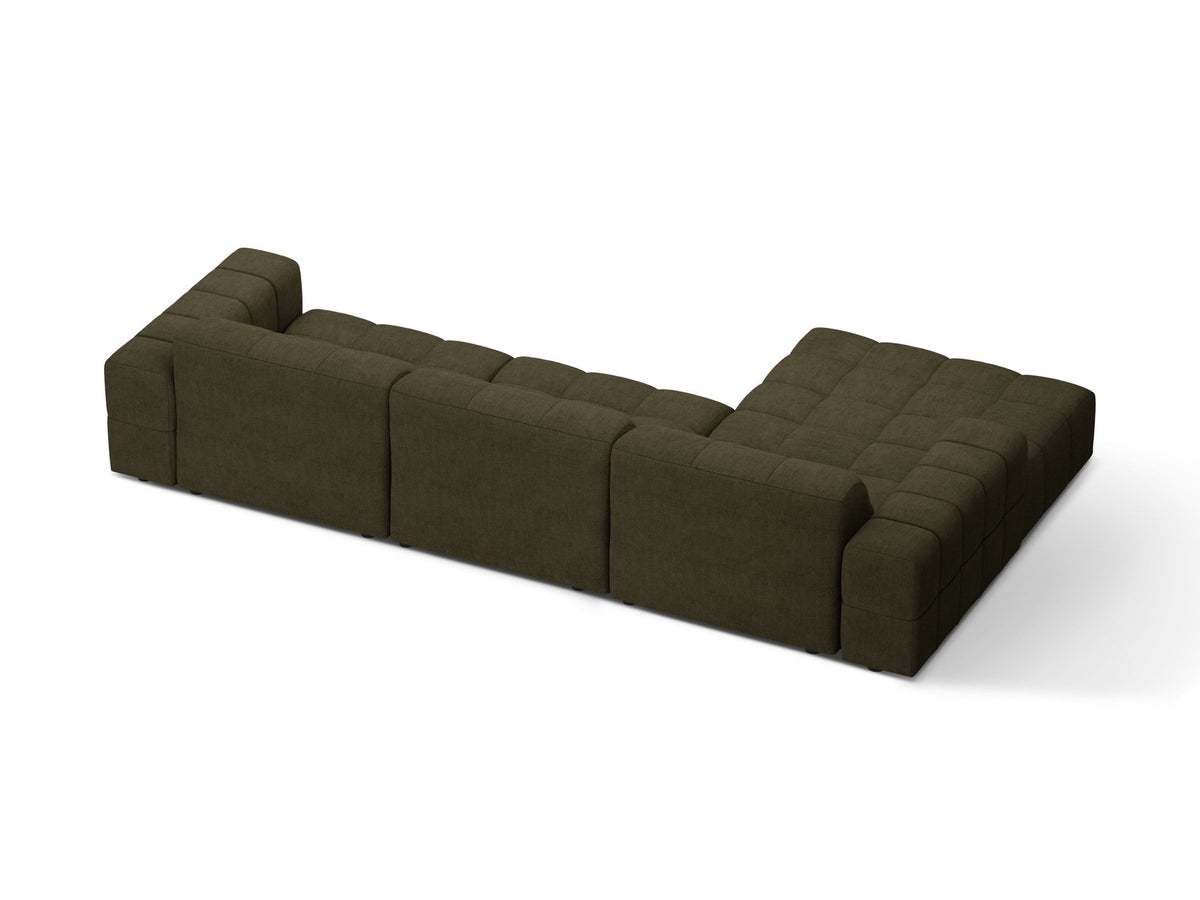 Linksseitiges L-Sofa Jennifer von Micadoni in leichtem Beige, Bluvel-Stoff, mit schwarzen Kunststoffbeinen und niedriger Rückenlehne.