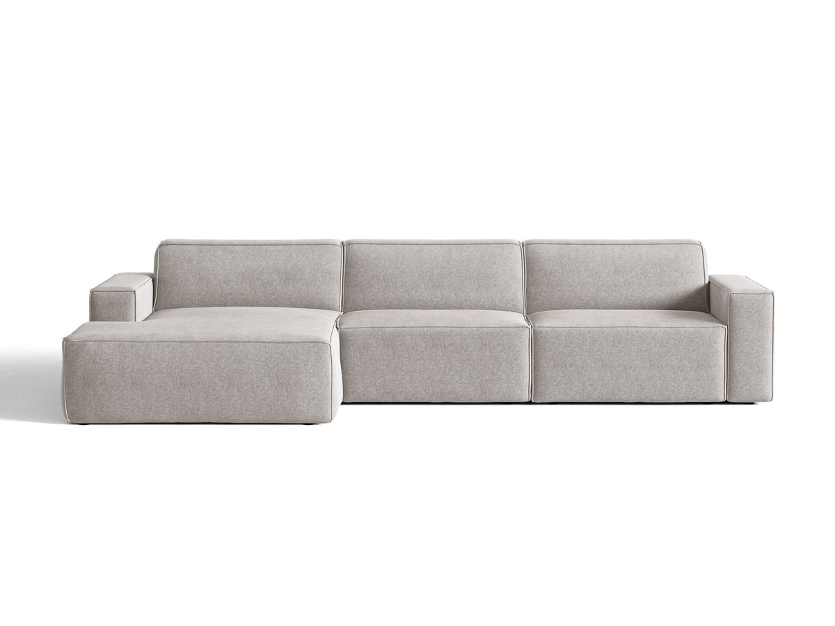 Modulares Ecksofa links Jodie von Micadoni mit Meridienne auf schwarzen Kunststoffbeinen