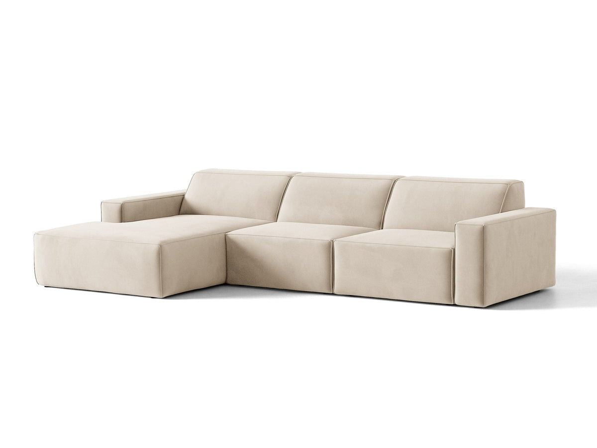 Modulares Ecksofa links Jodie von Micadoni mit Meridienne auf schwarzen Kunststoffbeinen
