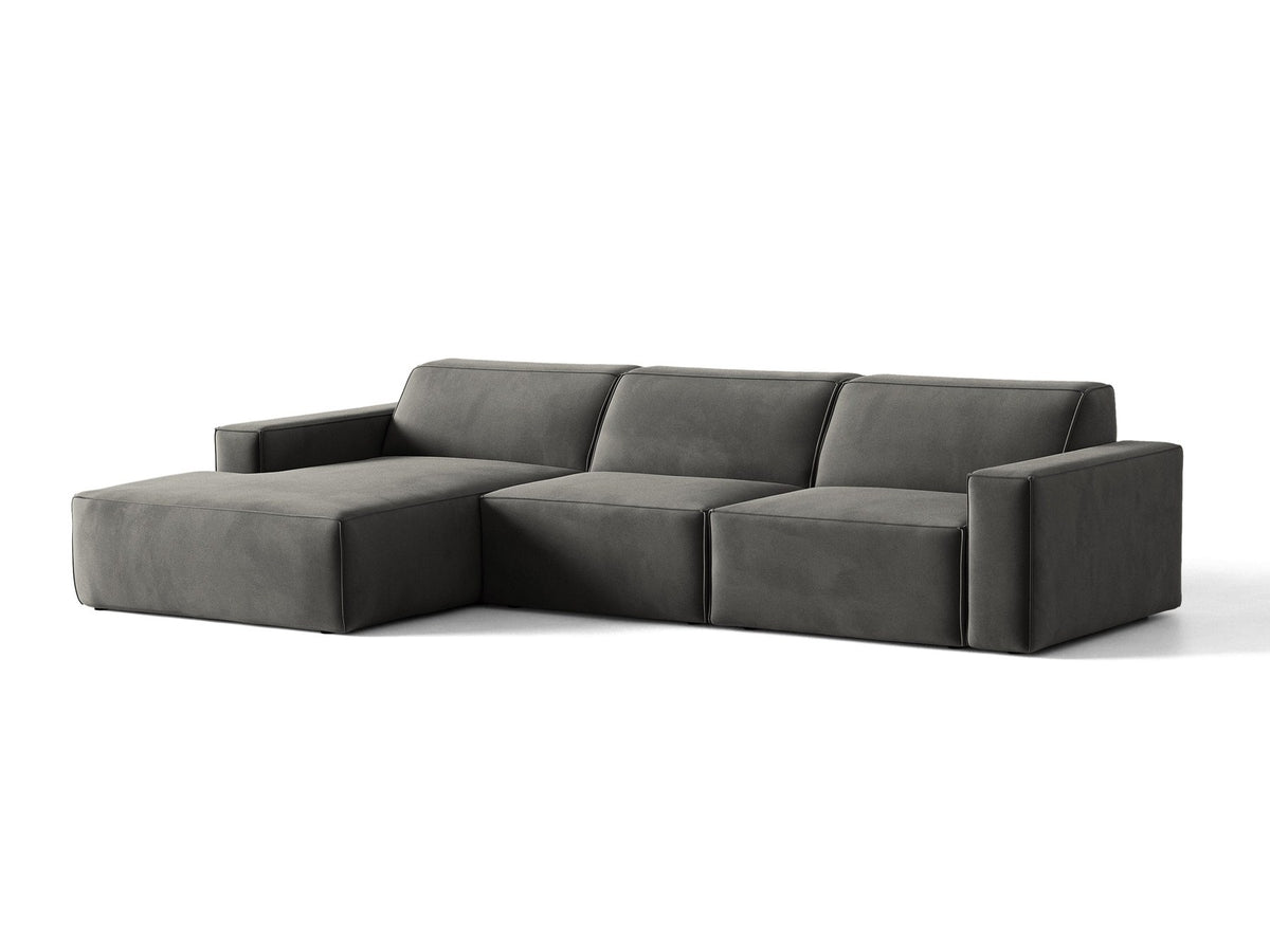 Modulares Ecksofa links Jodie von Micadoni mit Meridienne auf schwarzen Kunststoffbeinen
