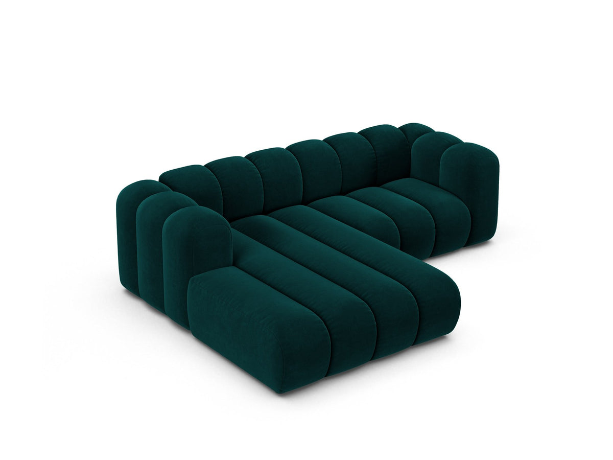 Lupine Linkes Ecksofa von Micadoni in Beige, L-förmiges Ecksofa mit Samtstoff Venus, schwarzen Kunststoffbeinen, Ausrichtung links.