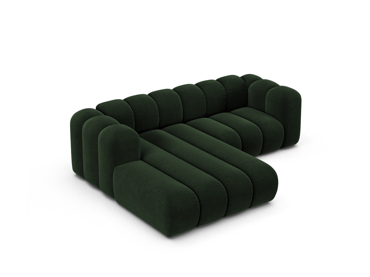 Lupine Linkes Ecksofa von Micadoni in Beige, L-förmiges Ecksofa mit Samtstoff Venus, schwarzen Kunststoffbeinen, Ausrichtung links.