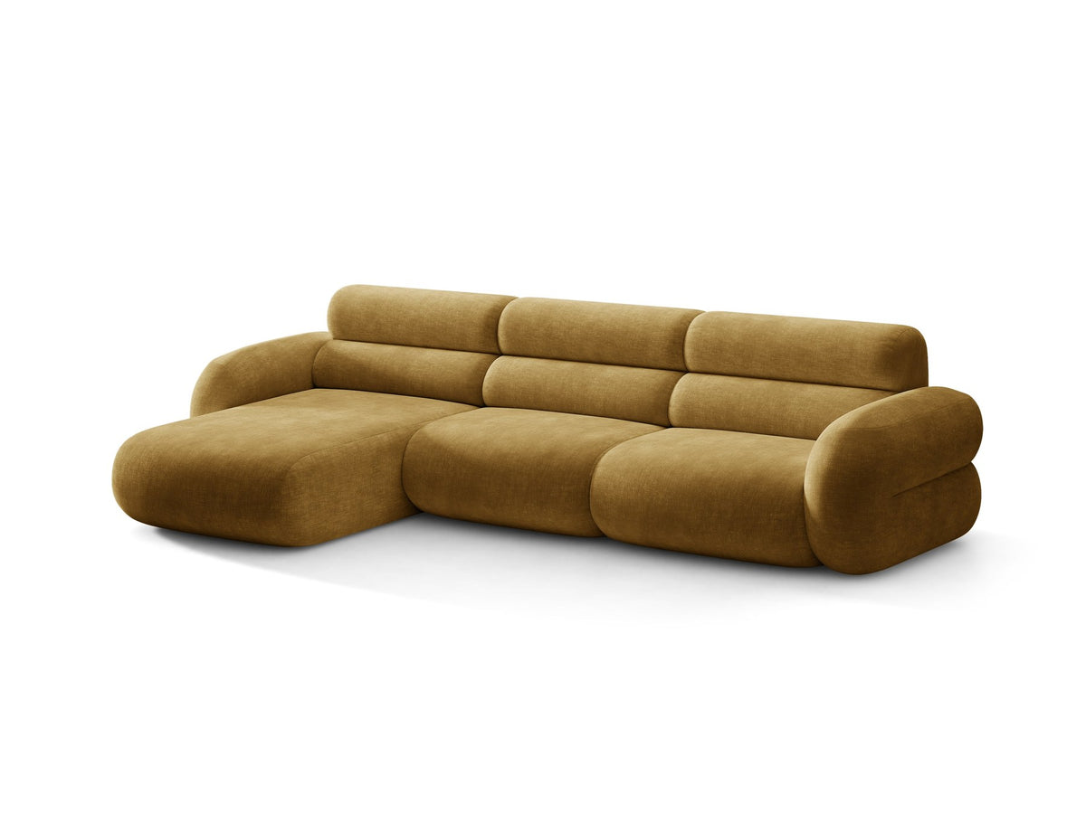 Linkes L-Ecksofa Neo von Micadoni in Dunkles Olivgrün, mit hoher Rückenlehne, schwarzen Kunststoffbeinen und tiefer gepolsterter Sitzfläche.