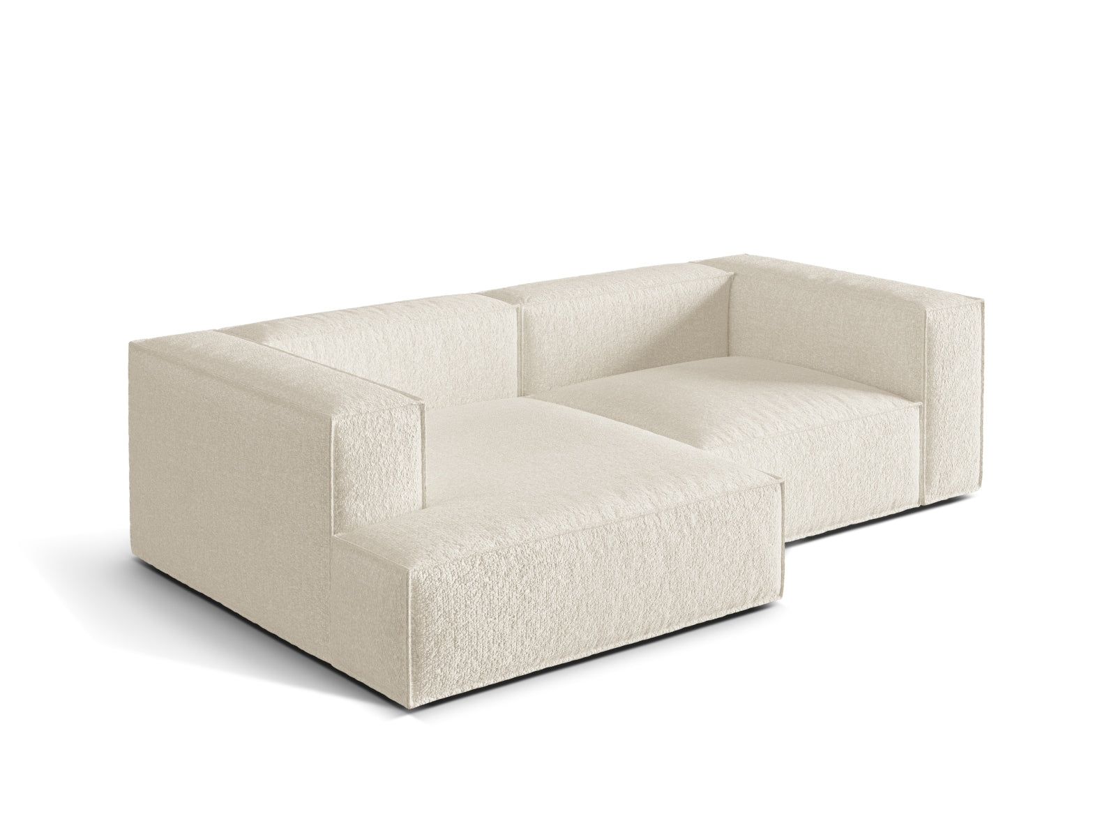 Modernes Nuria Boucle Ecksofa links in Ivory-Monet, perfekt für gemütliche Wohnzimmer und stilvolle Einrichtung, erhältlich bei KAQTU.