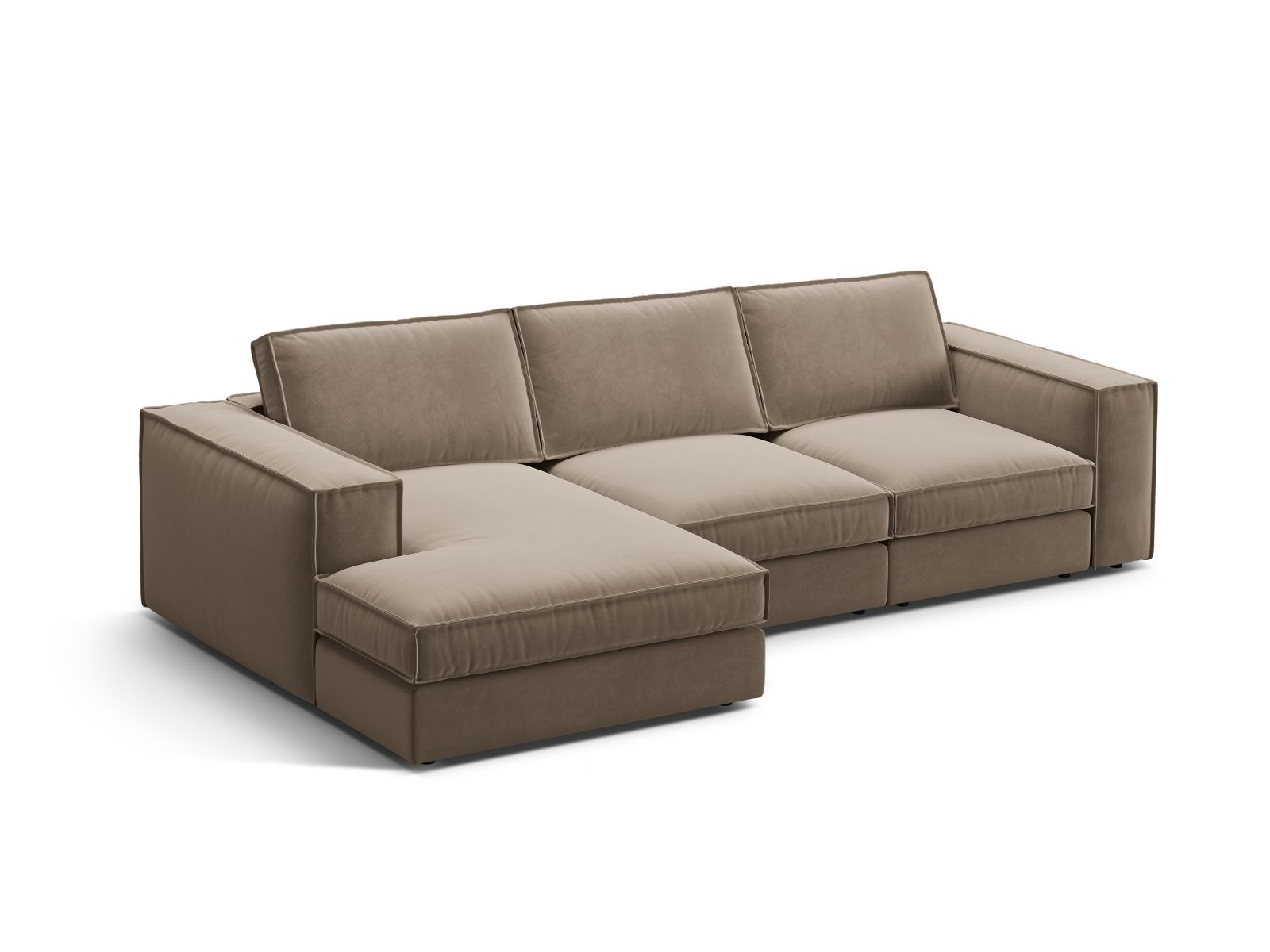 Elegantes 3-Sitzer Ecksofa Pola in Grau-Braun, ideal für moderne Wohnräume, bietet Komfort und Stil in einer modularen Form.