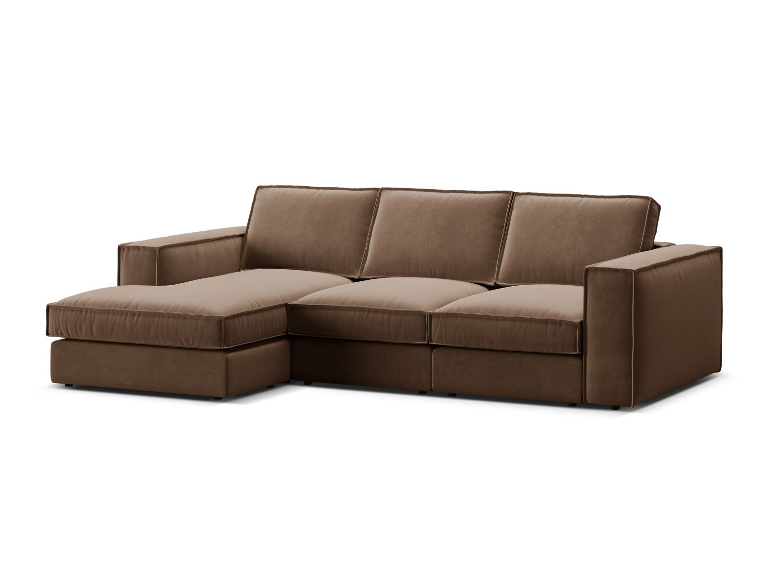 Stylisches 3-Sitzer Ecksofa links Pola in elegantem Chocolate-Salvador, ideal für stilvolle Wohnräume und entspannte Stunden.