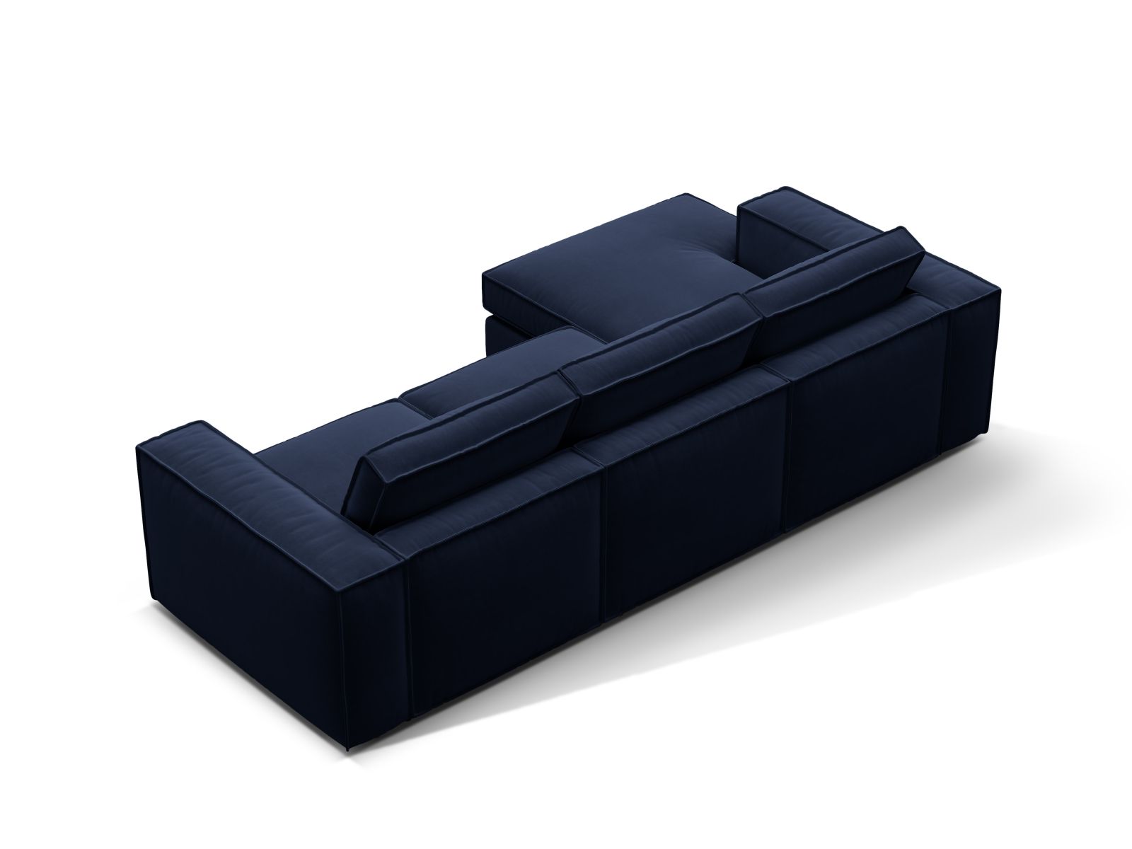 Modulares 3-Sitzer Ecksofa links Pola in Royal Blue, perfekt für moderne Wohnräume und gemütliche Entspannungsecken.
