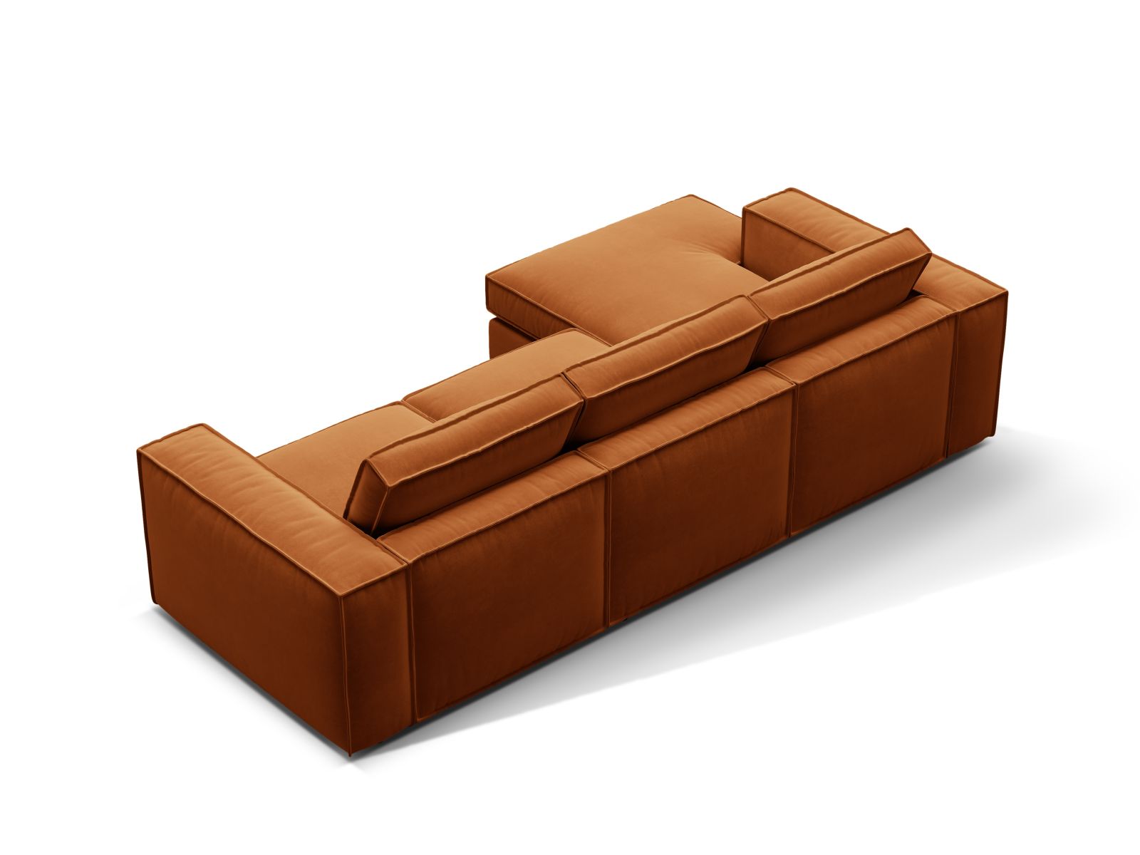 Elegantes 3-Sitzer Ecksofa links Pola in sanftem Terracotta, perfekt für moderne Wohnkonzepte und gemütliche Atmosphäre.